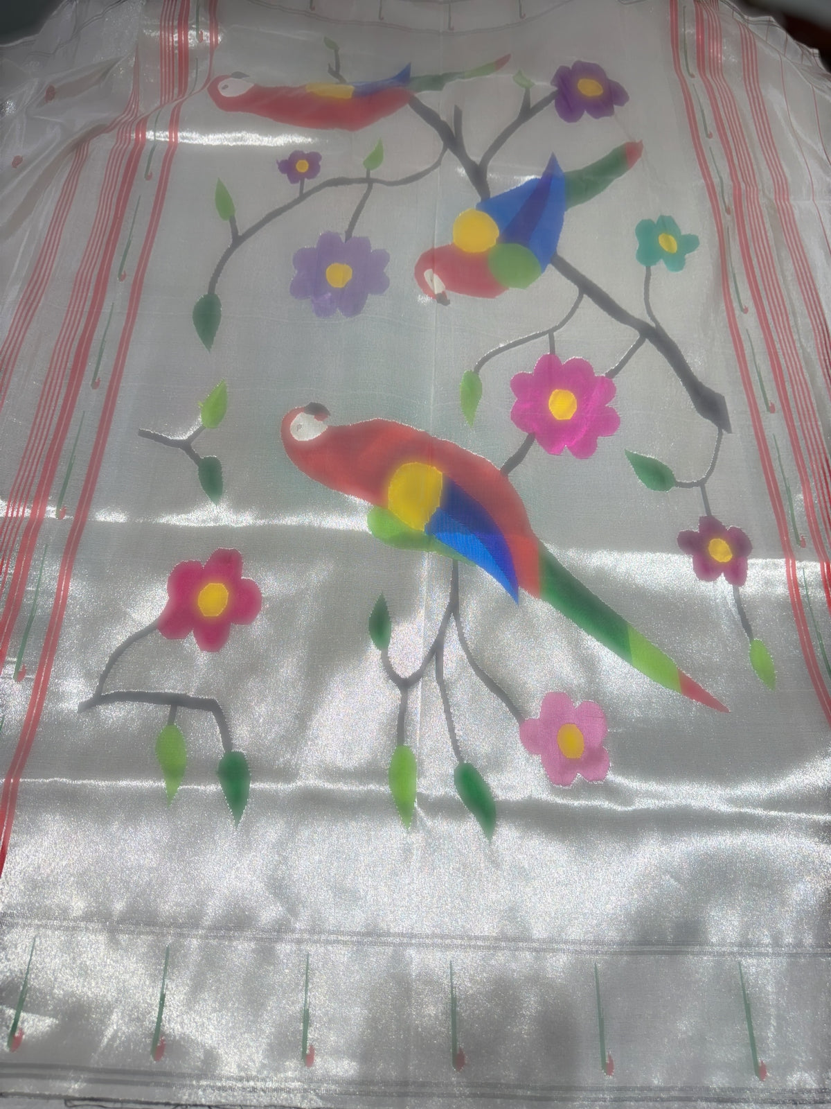 Silver Pure handloom paithani tissue  saree