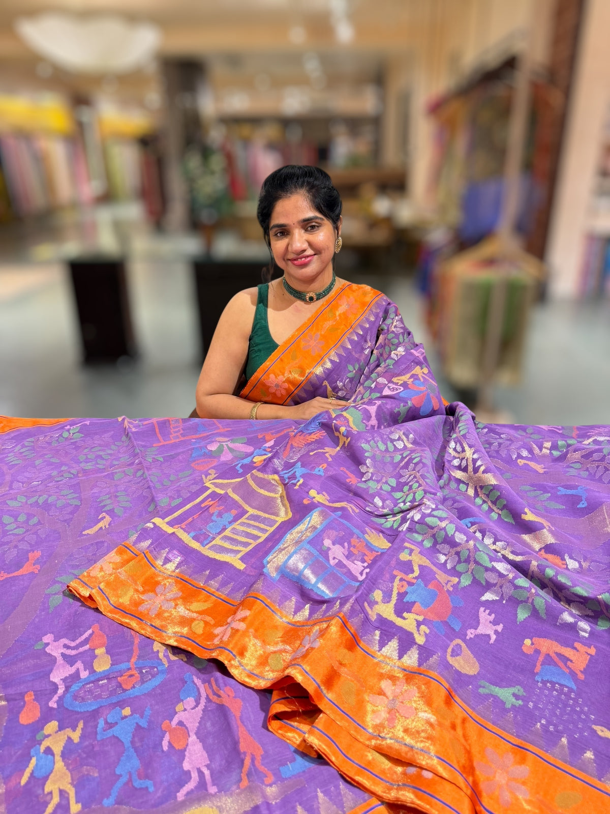 Light Purple Ponduru Khadi Jamdani Allover Weaving Saree with Tissue Pythani Borders