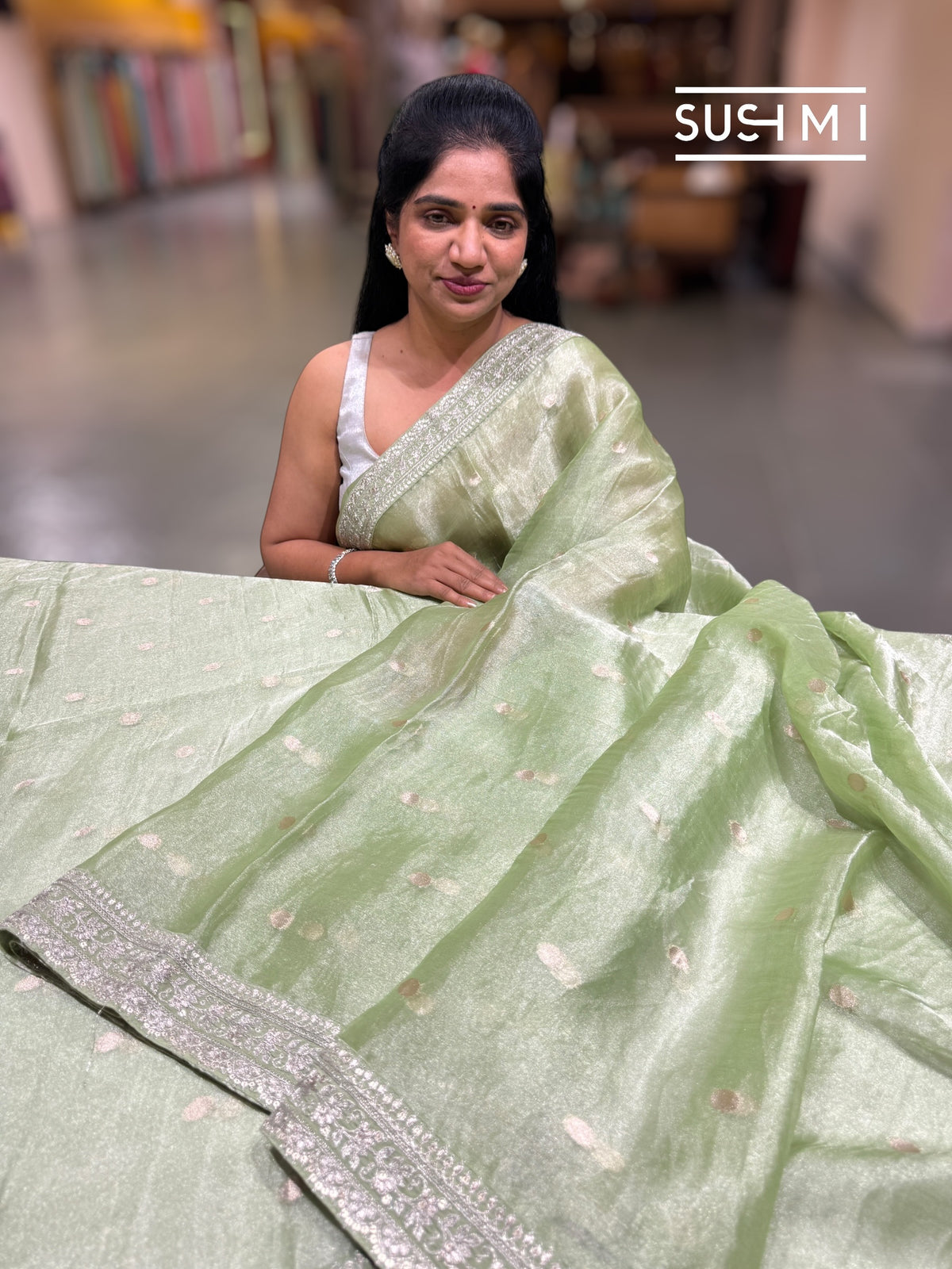 Apple Green Banarasi Tissue : S62F221