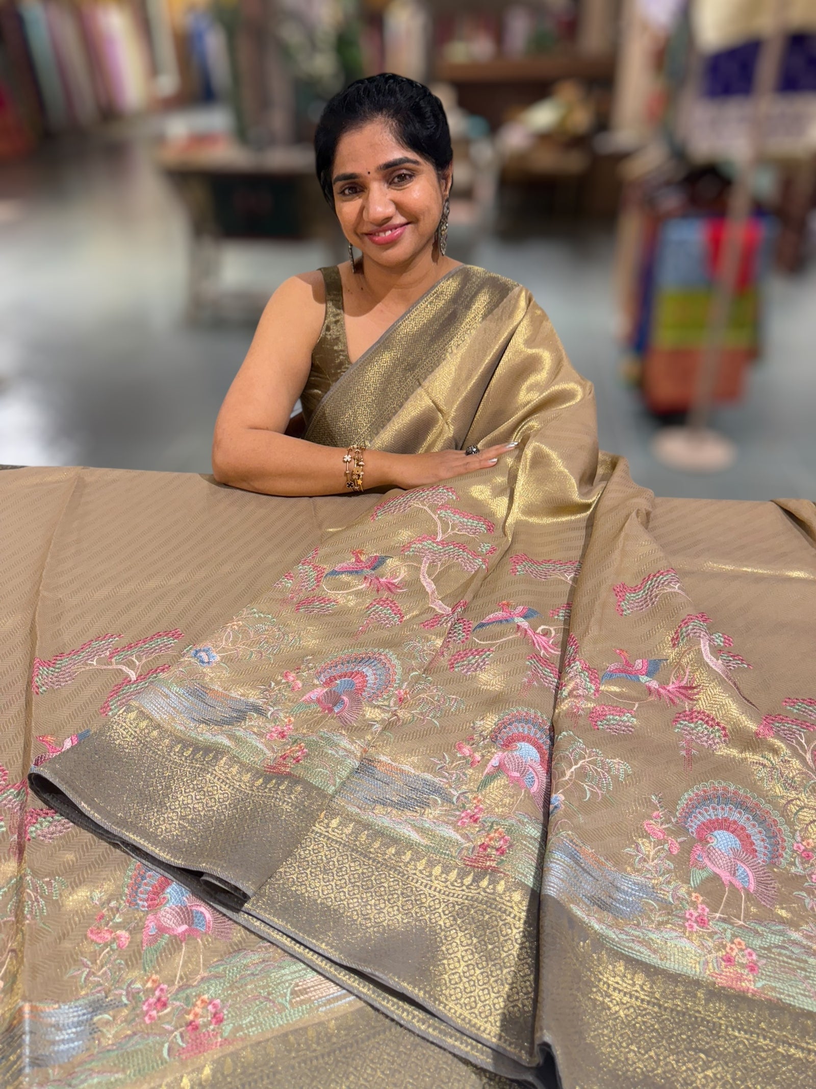 Antique Banarasi Tonchoi Brocade Saree with Parsi Gara style embroidery