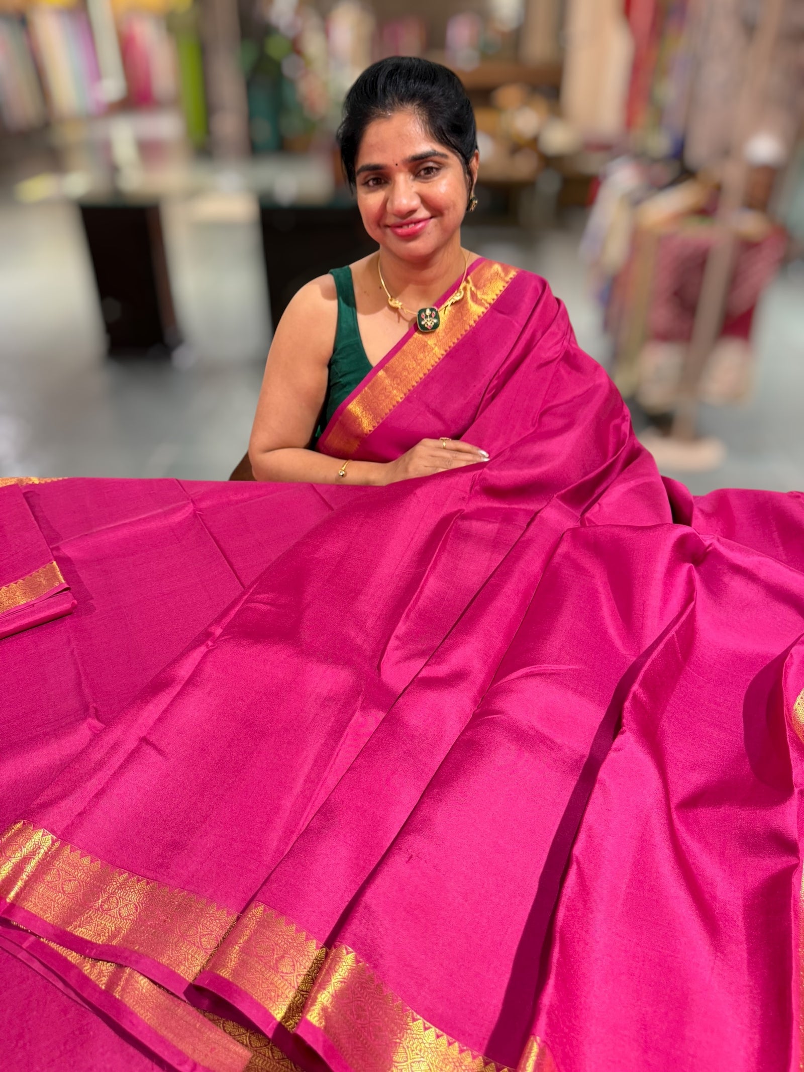 Ruby Pink vintage Kanchipuram silk saree with pen kalamkari blouse