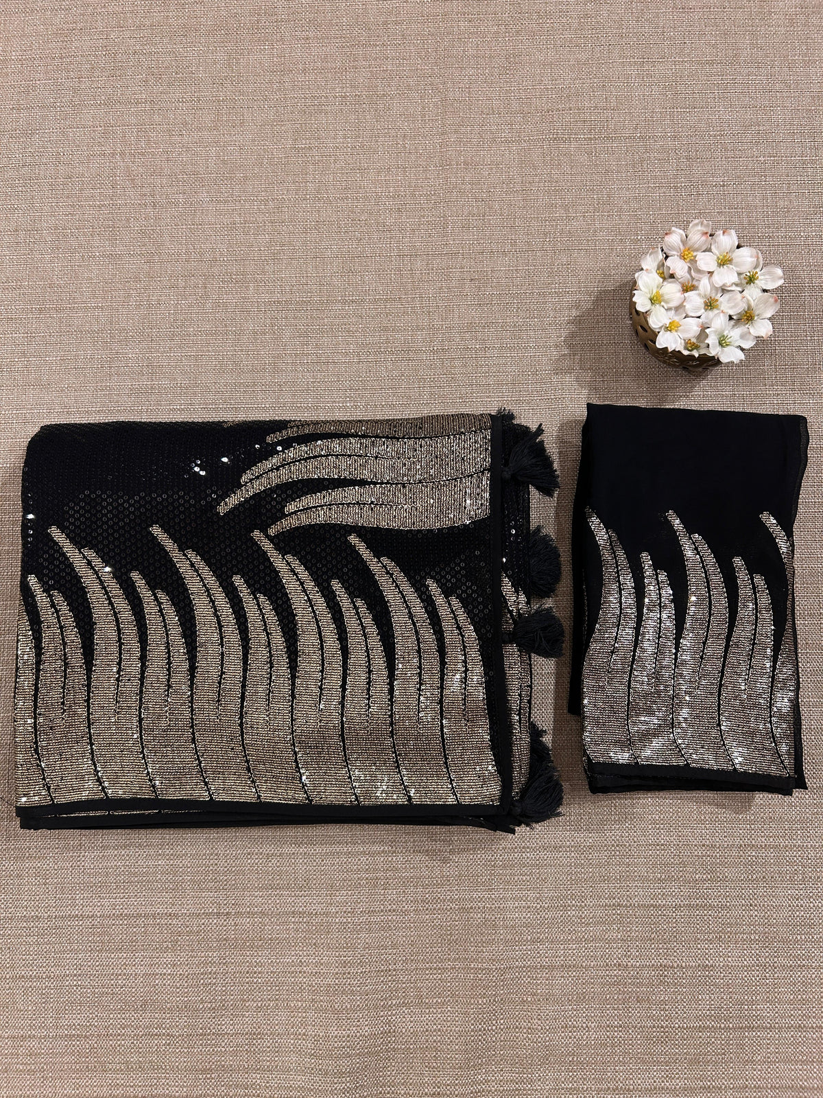 Black Georgette Saree with stunning Gold embroidered Border