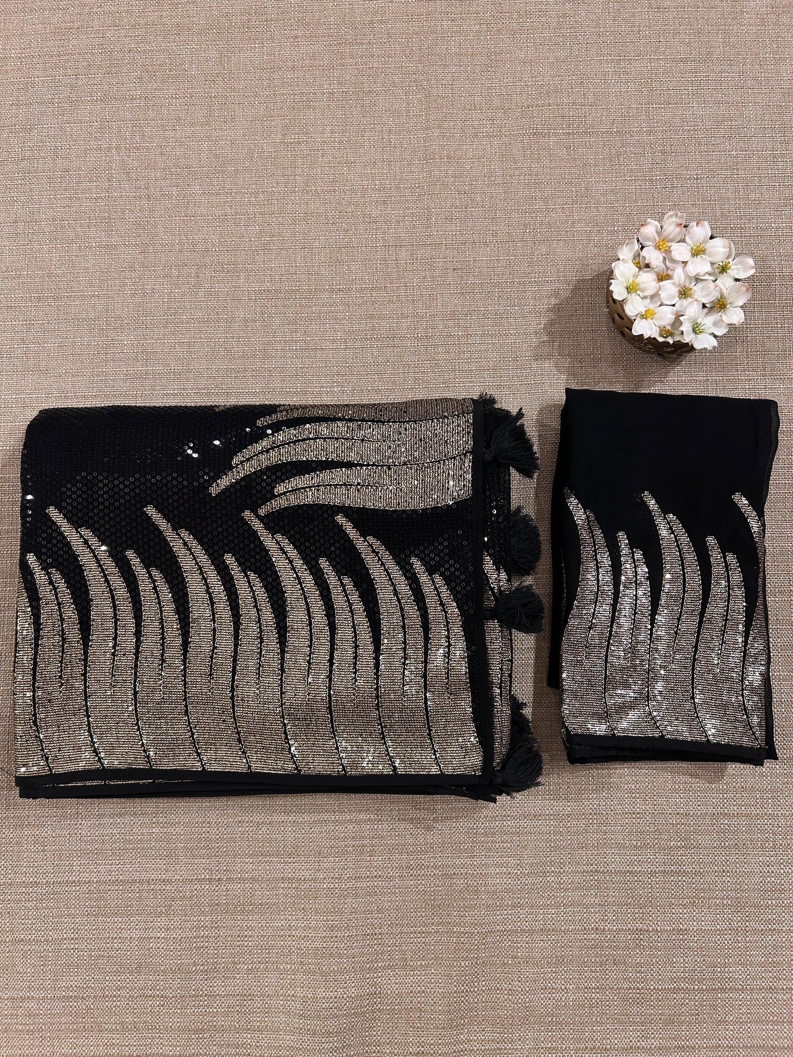 Black Georgette Saree with stunning Gold embroidered Border