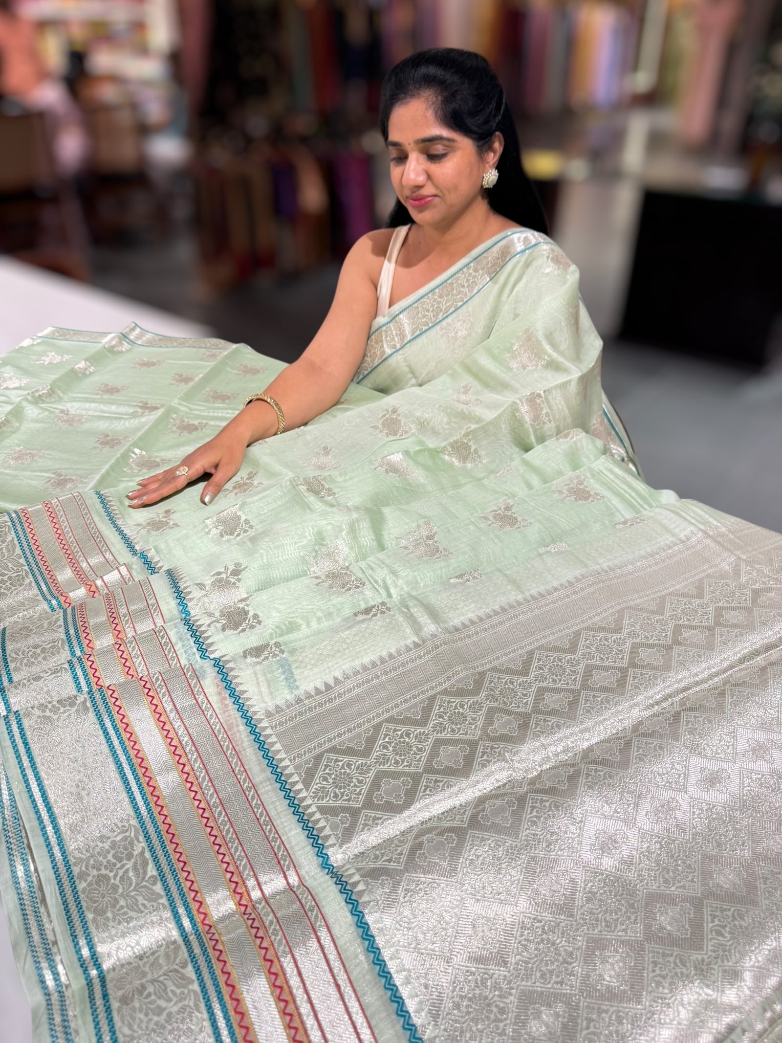 Sea Green Banarasi Mul Silk Cotton Saree