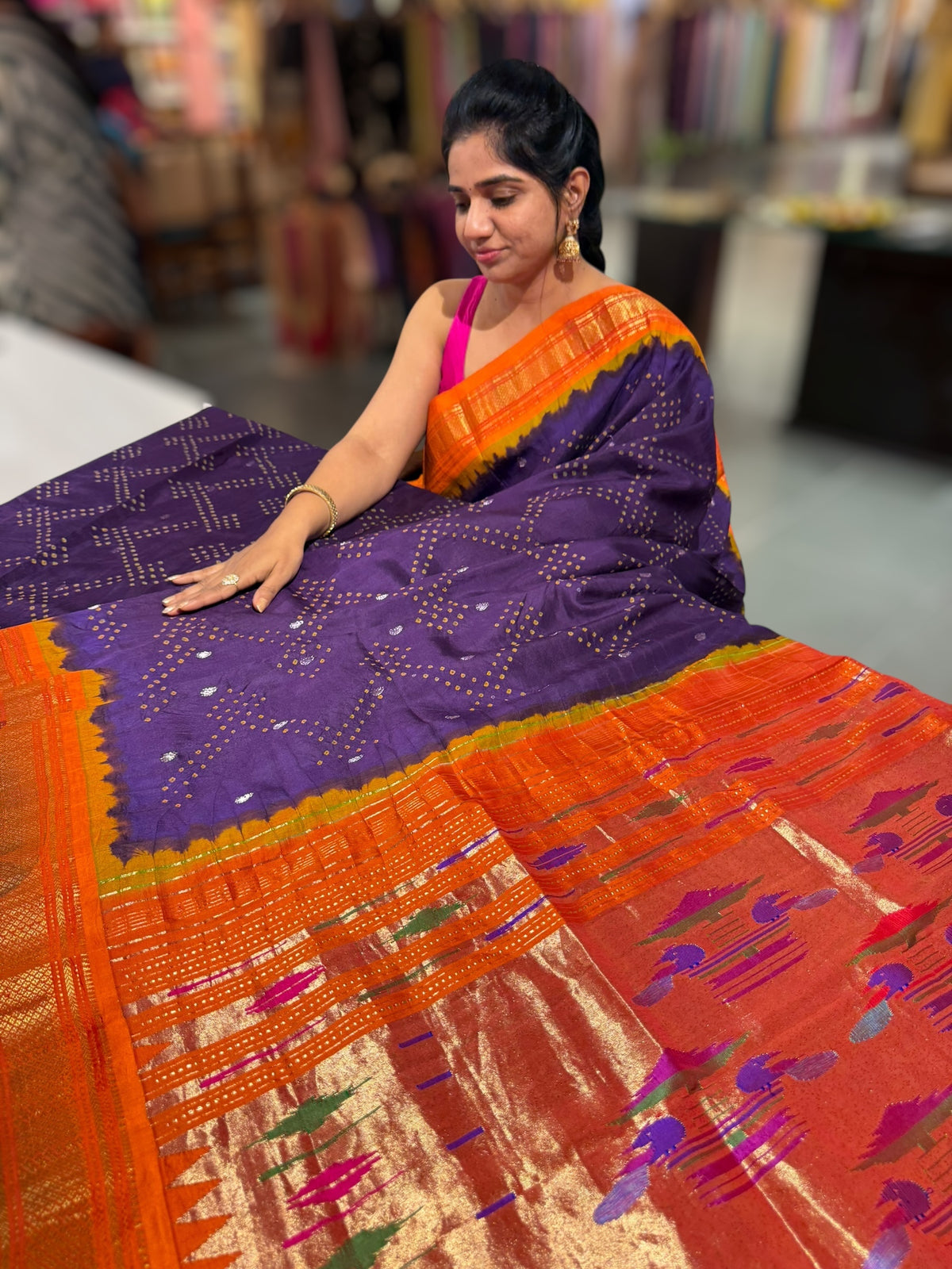 Pure handloom Bandhini paithani saree