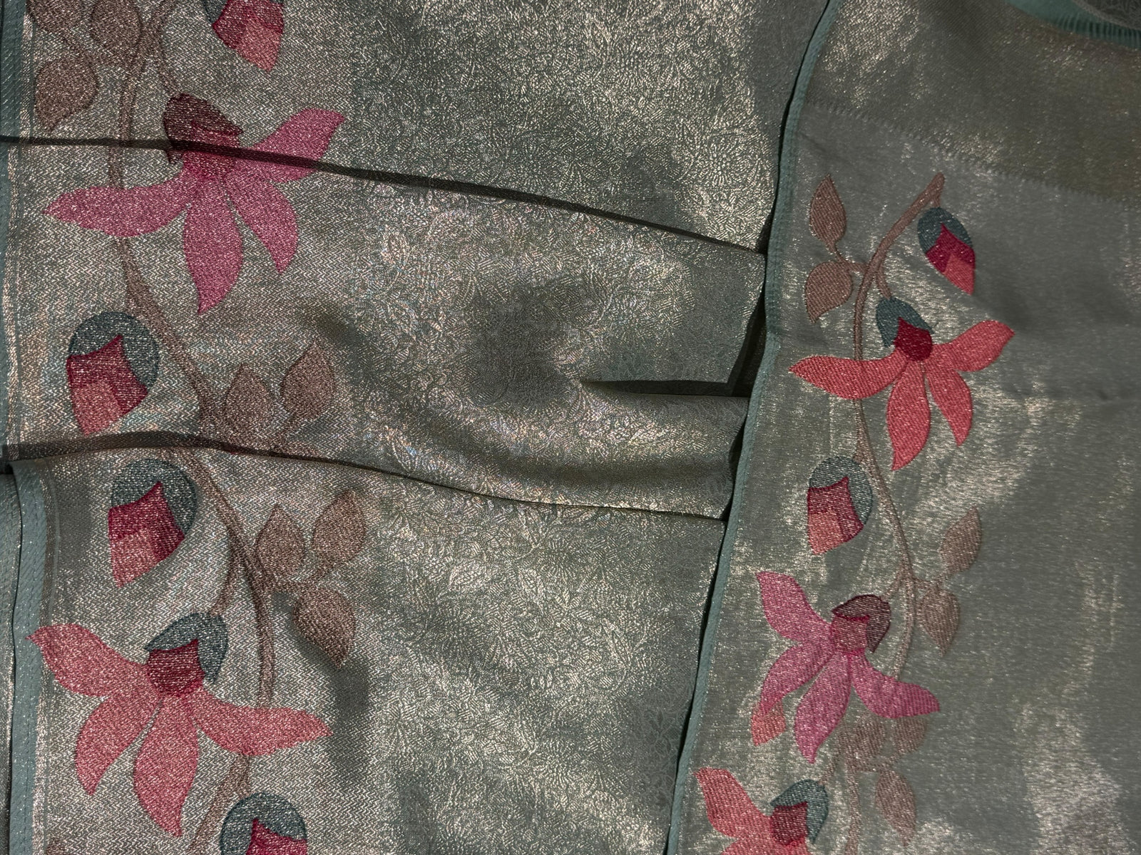 Mint Banarasi Brocade tissue saree with tonchui style weaving & pythani inspired embroidered border