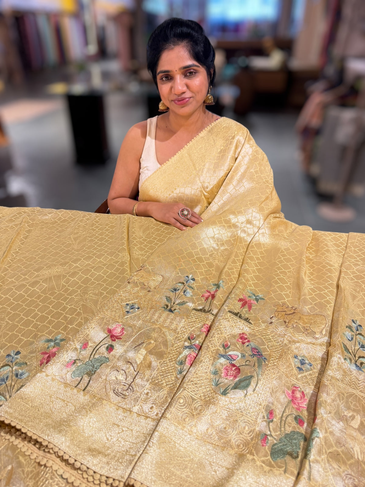 Pastel Yellow Fancy Banarasi saree with embroidery