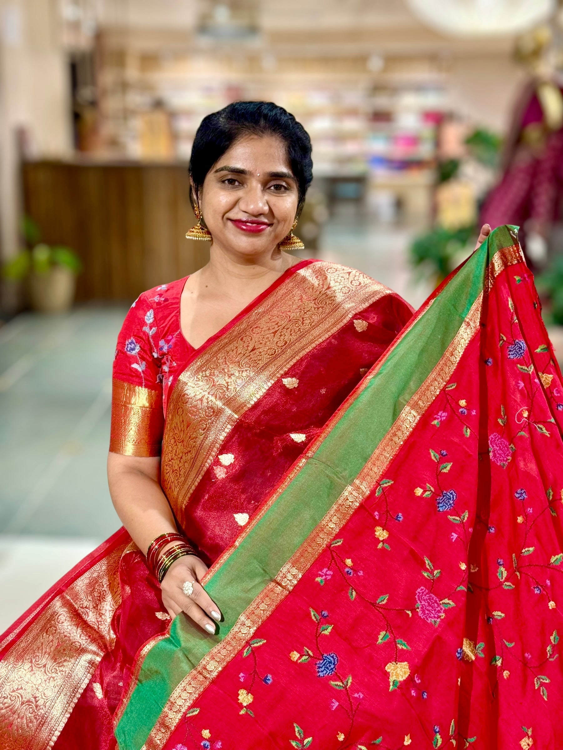 Red Banarasi Tissue Silk Saree