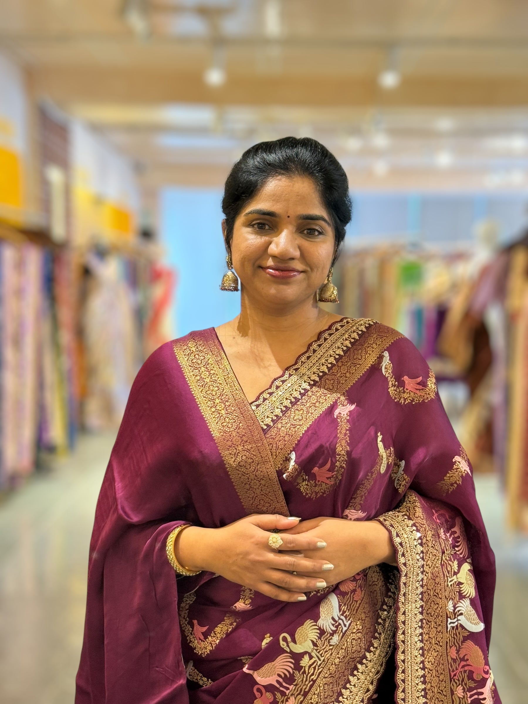 Wine Mashru Silk Saree with allover weaving and Sahbysachi borders and Blouse