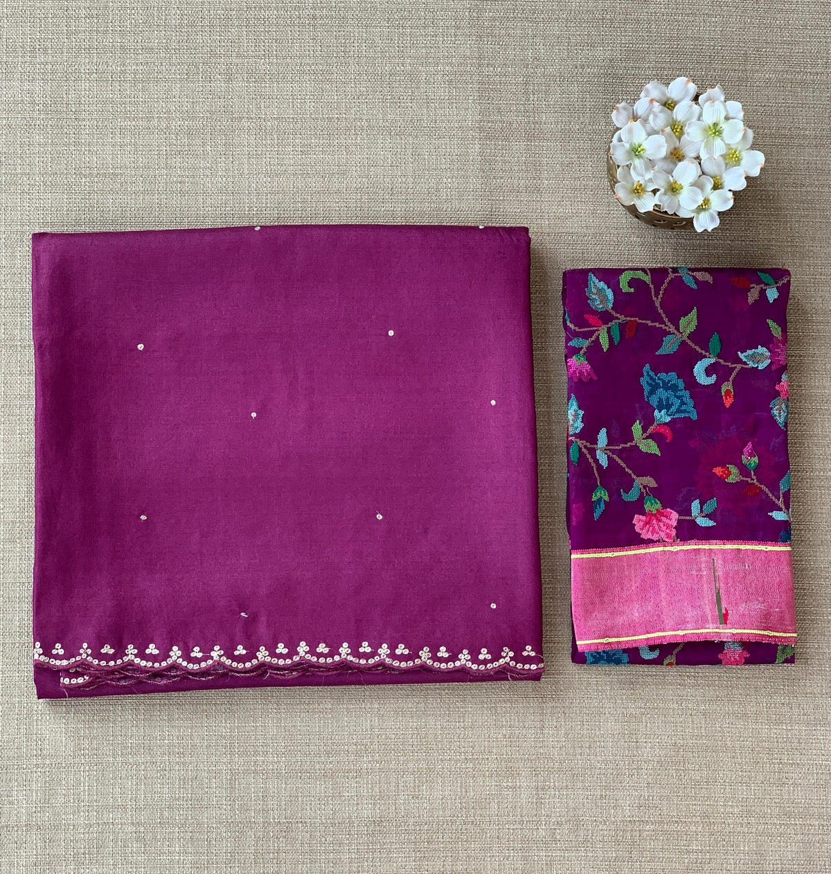 Wine tussar with fusion blouse