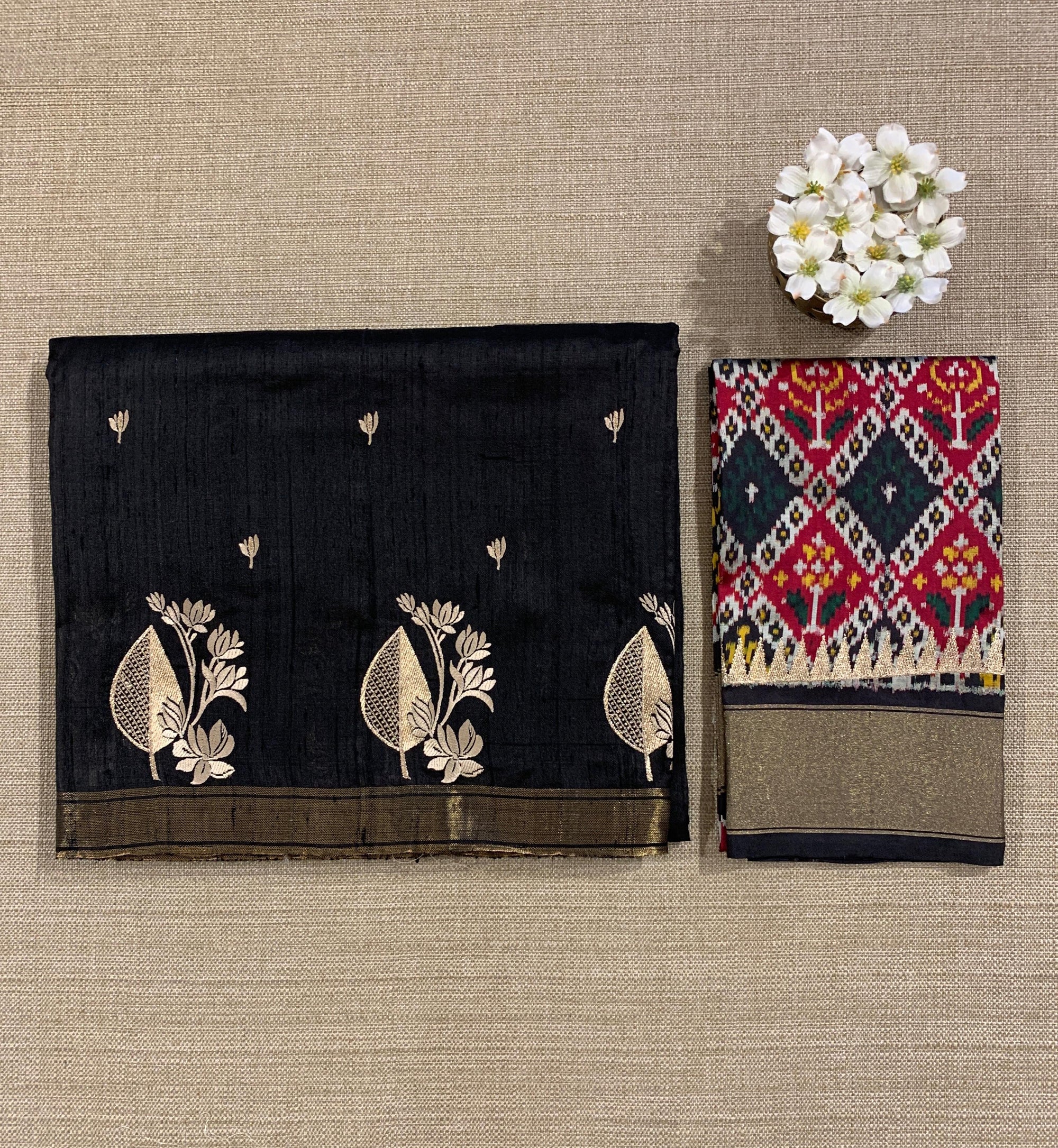 Black Pure Handloom Raw Silk Saree