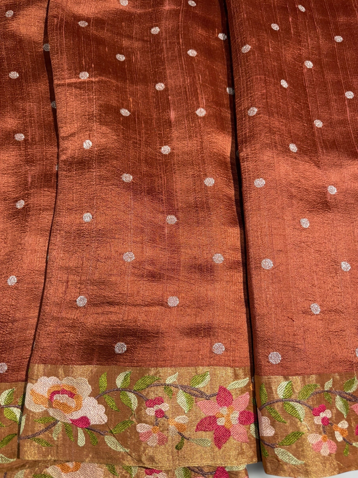 Rust Raw Silk Saree with Embroidery