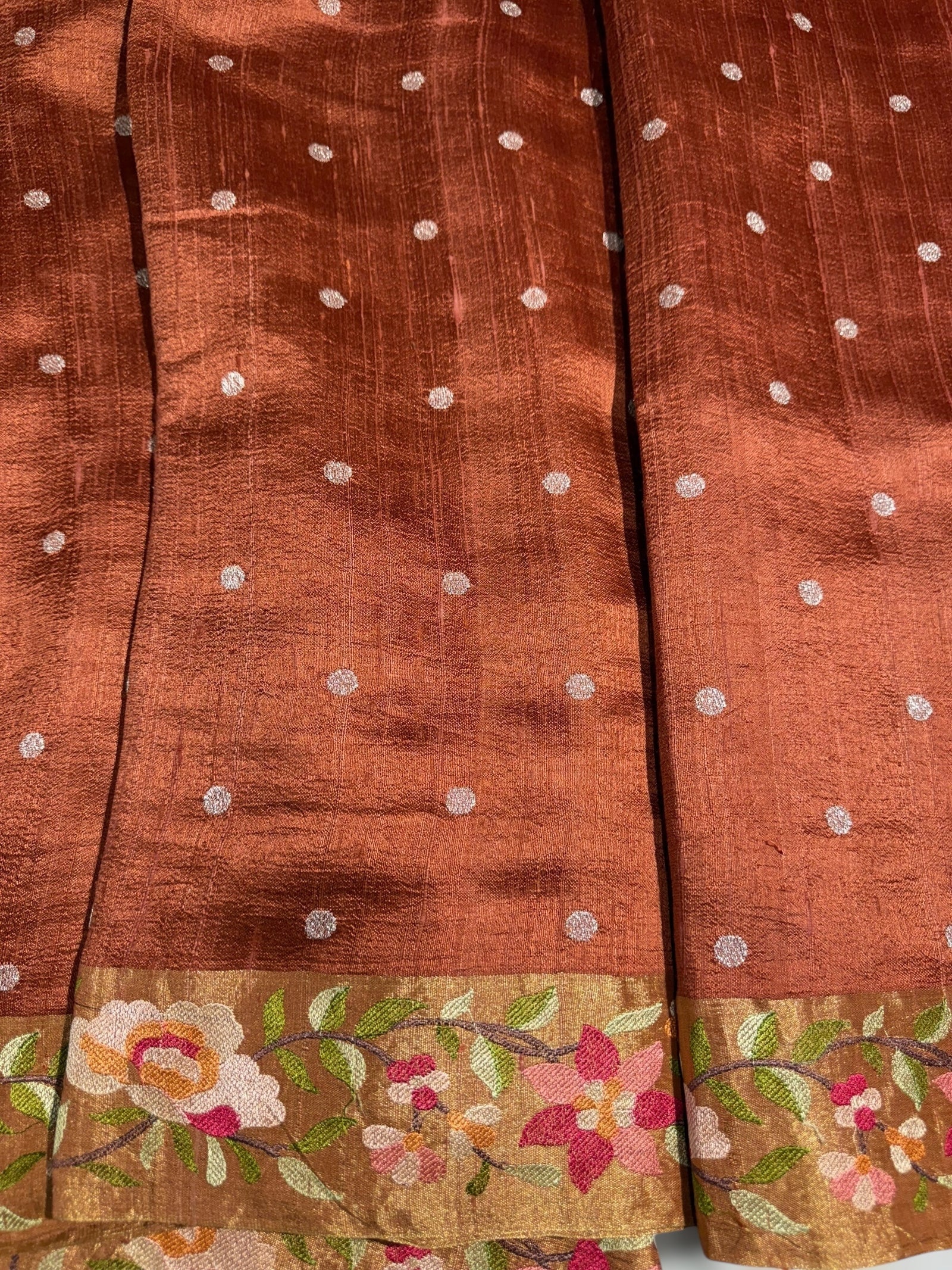 Rust Raw Silk Saree with Embroidery
