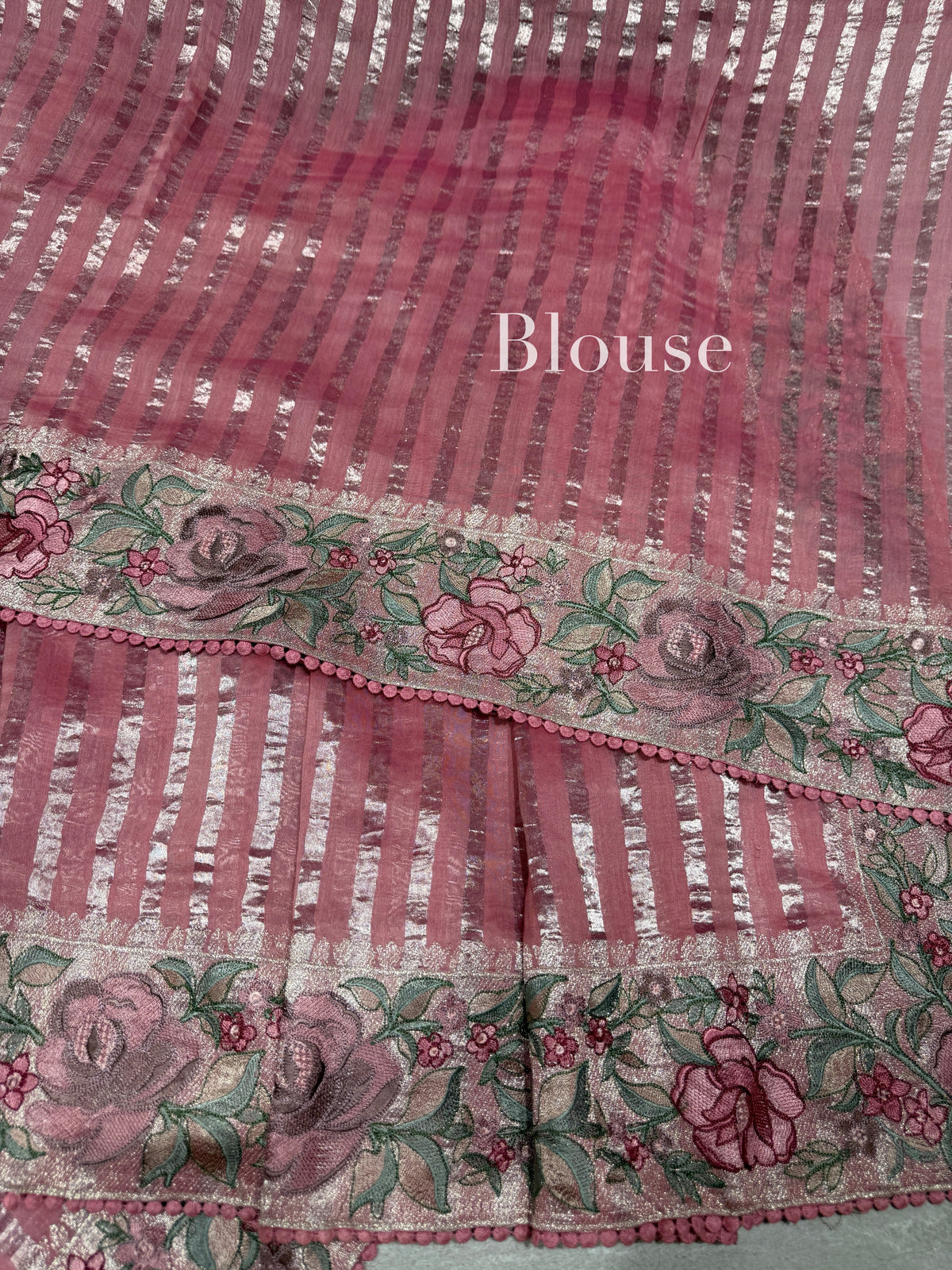 Coral Pink mul tissue Saree with embroidery  : SM025