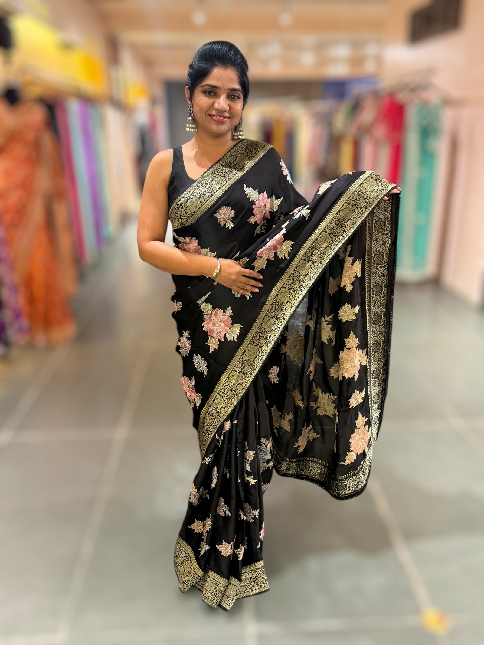 Black Mashru Banaras with embroidery