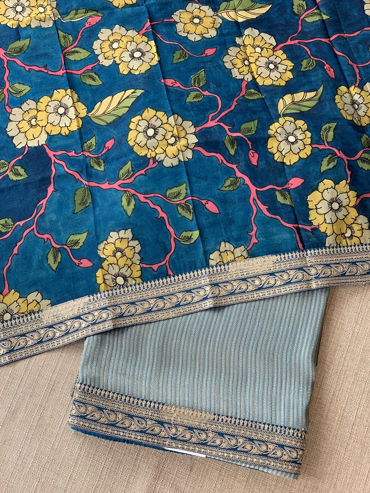 Cobalt blue Banarasi tonchoi brocade with sabyasachi borders and pen kalamkari Blouses