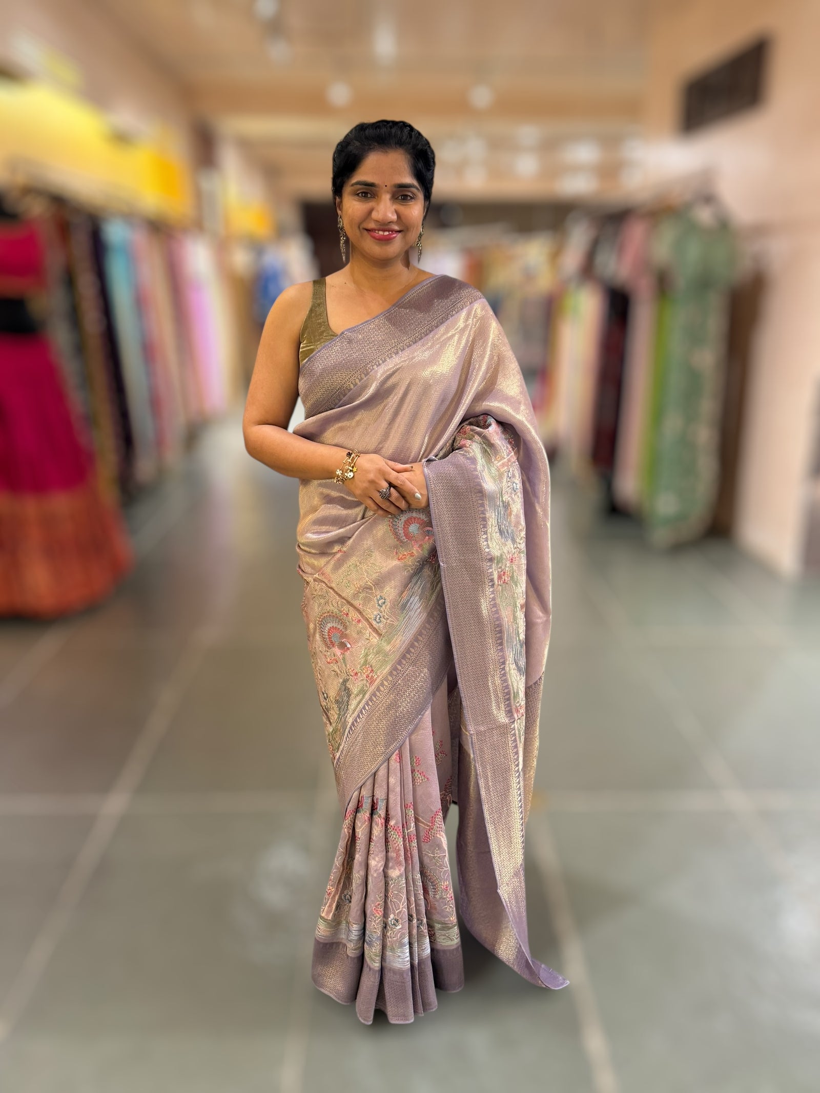 Mauve Banarasi Tonchoi Brocade Saree with Parsi Gara style embroidery