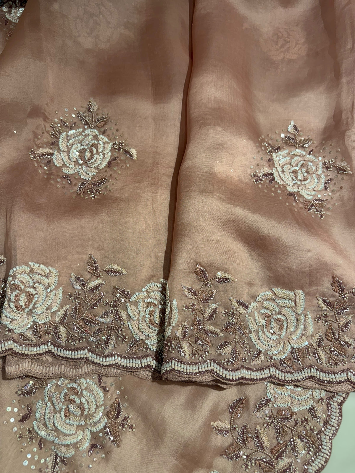 Nude Pink Organza with Rose handwork