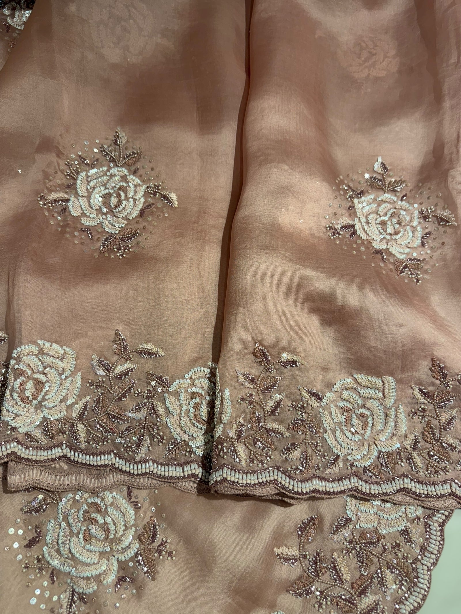 Nude Pink Organza with Rose handwork