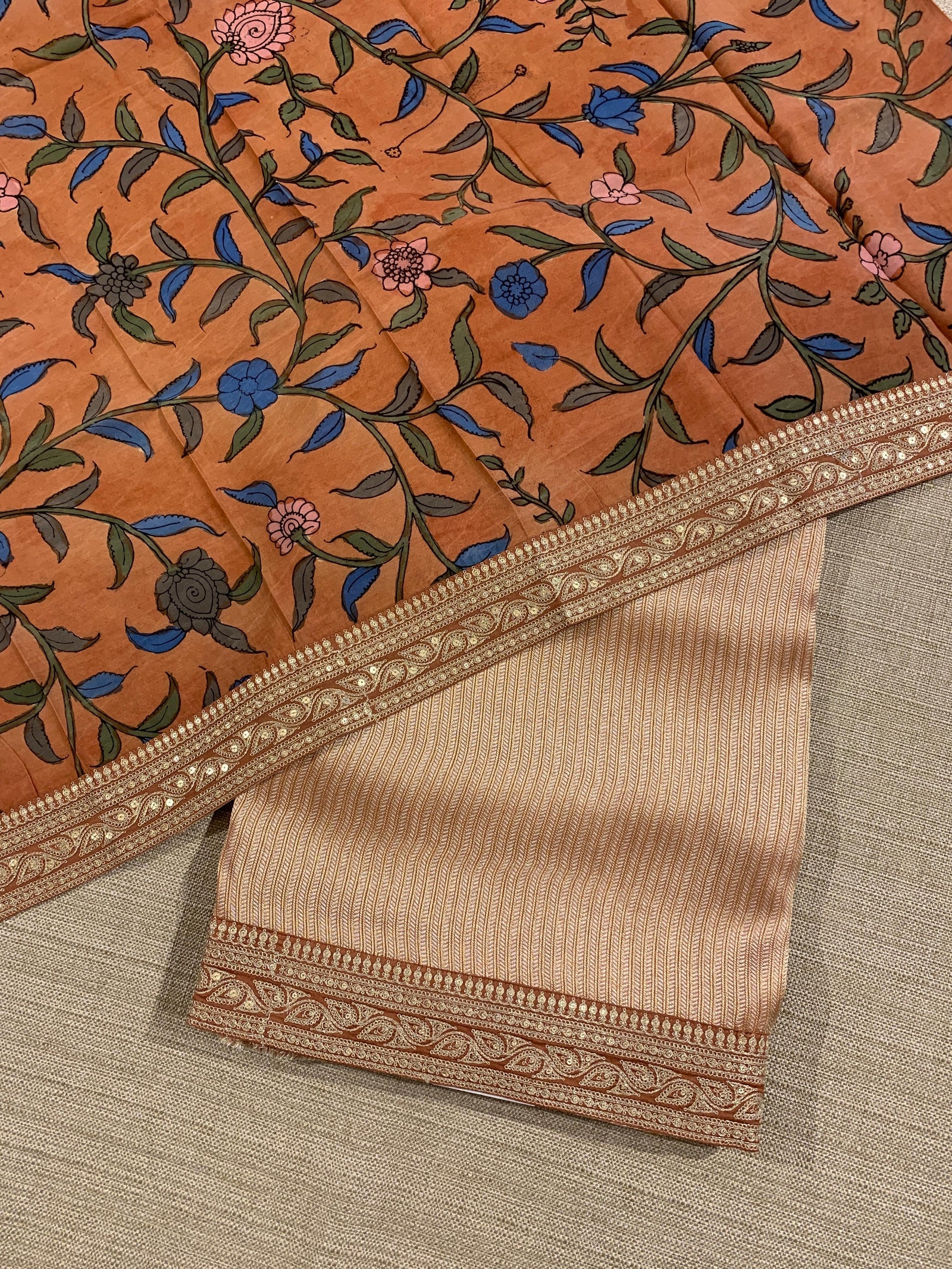 Rust Orange Banarasi brocade with sabyasachi borders and pen kalamkari Blouses