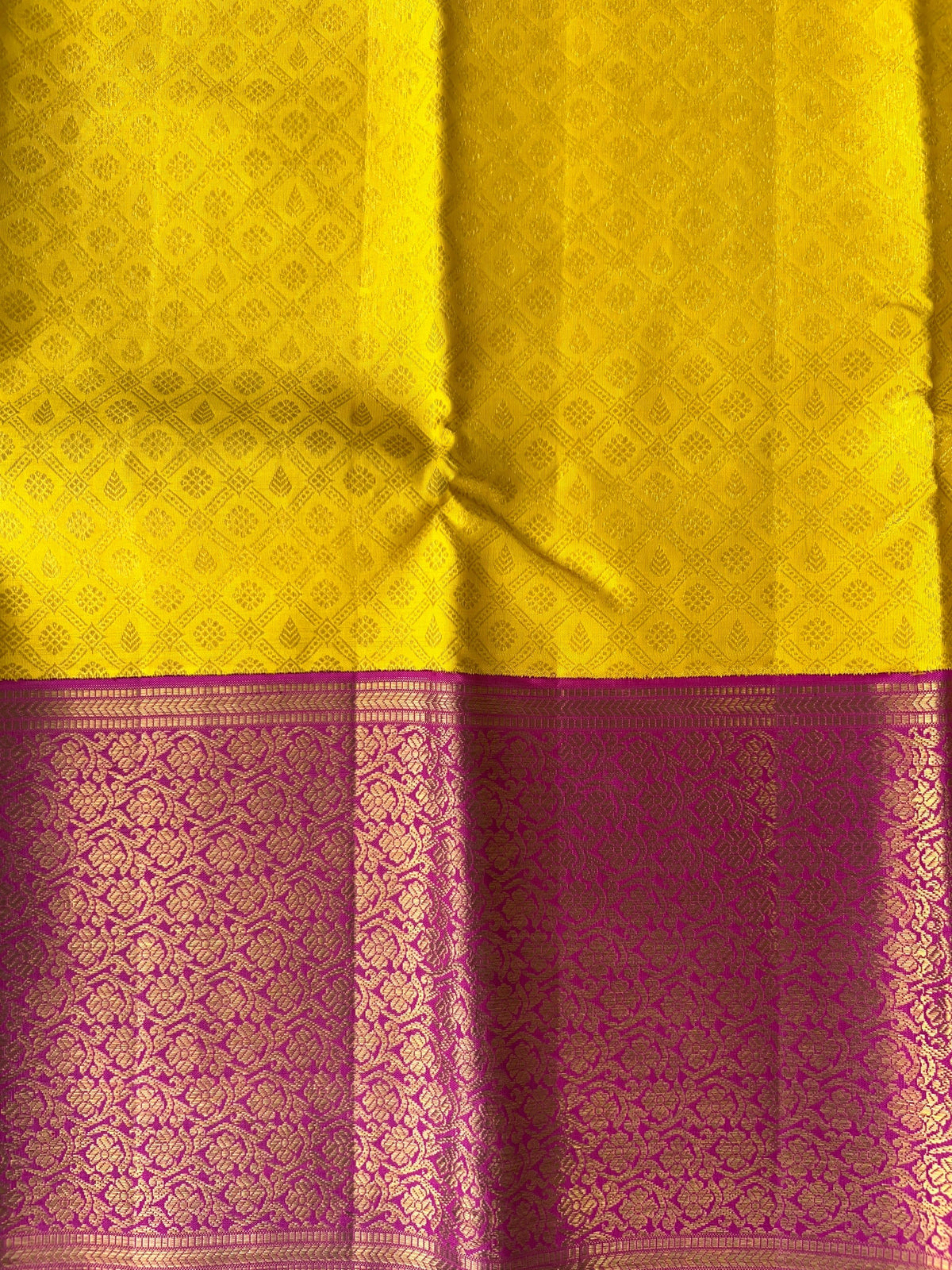 Yellow and Rani Pink Combo kanchi brocade designer kuttu border saree