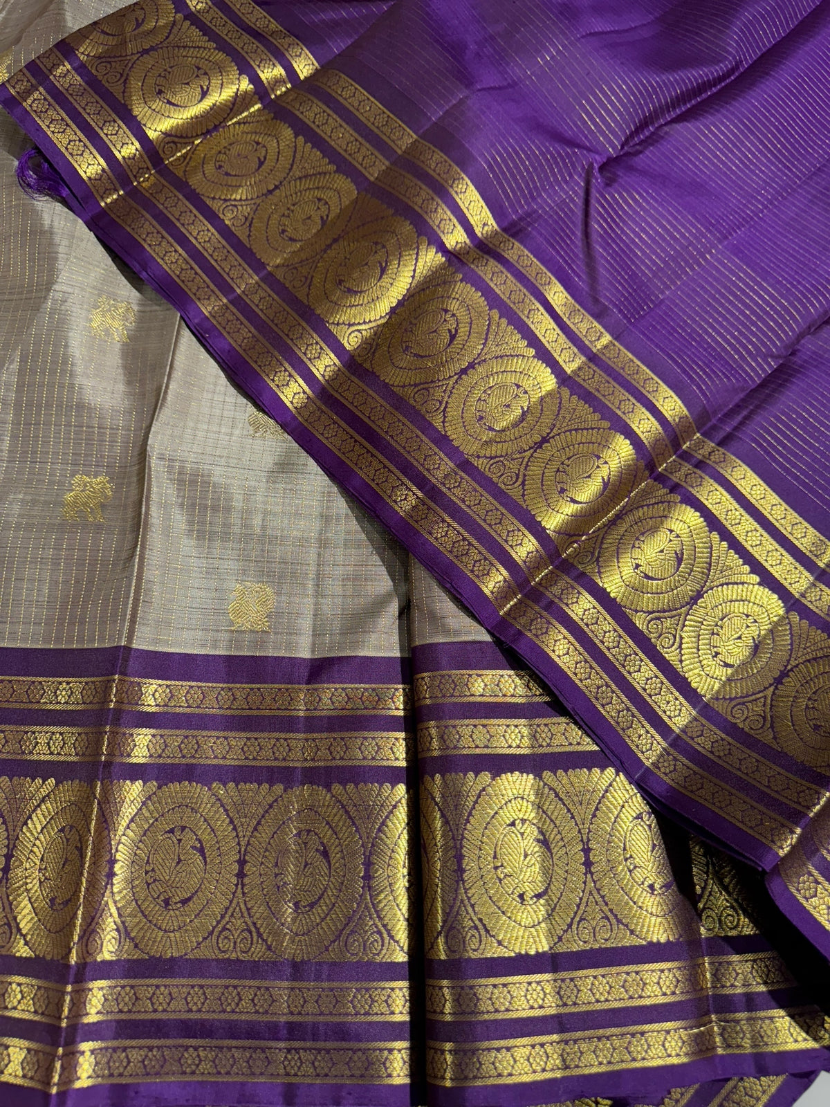 English Grey Vintage kanchi checks  saree