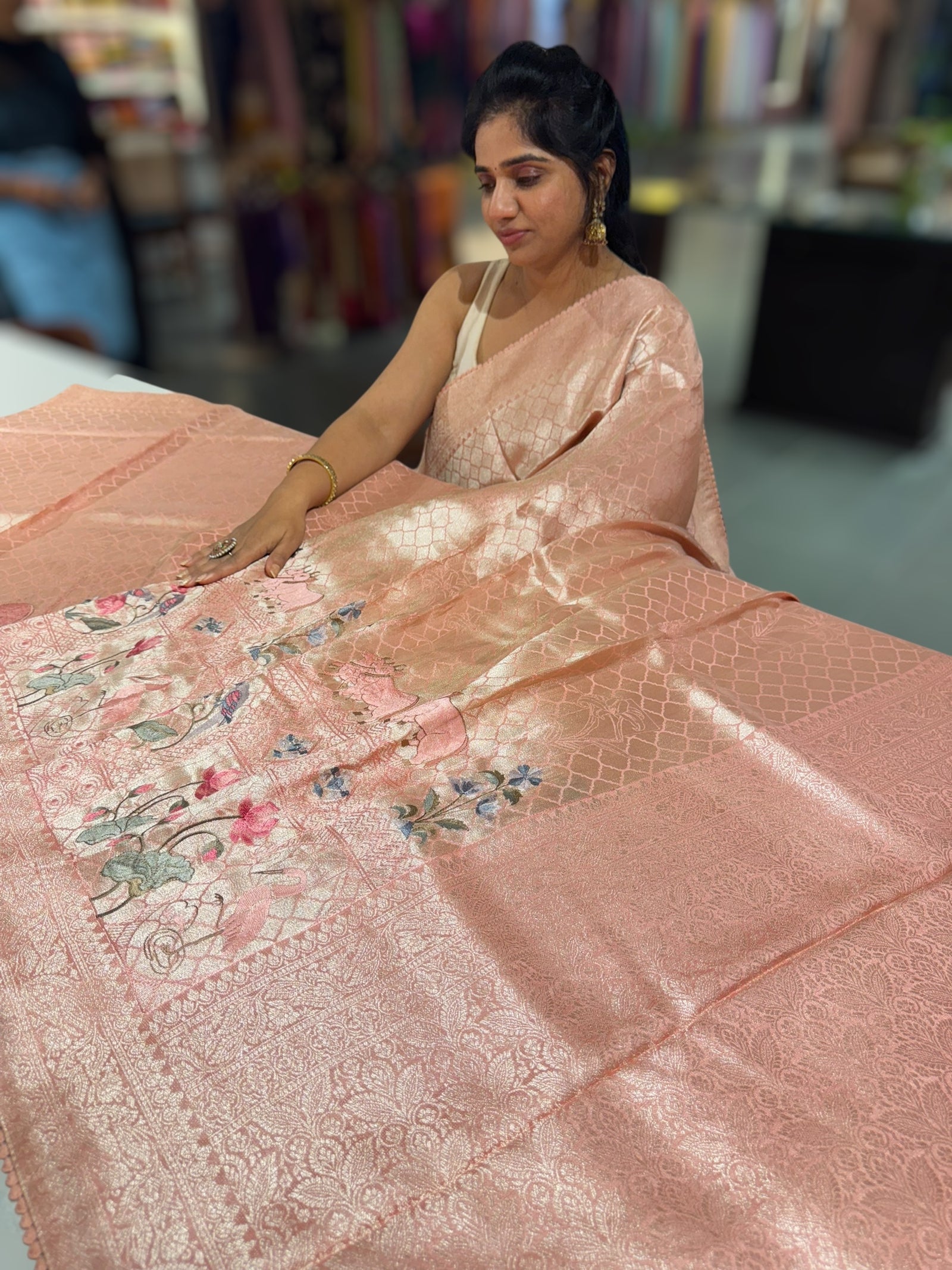 Peach Fancy Banarasi saree with embroidery