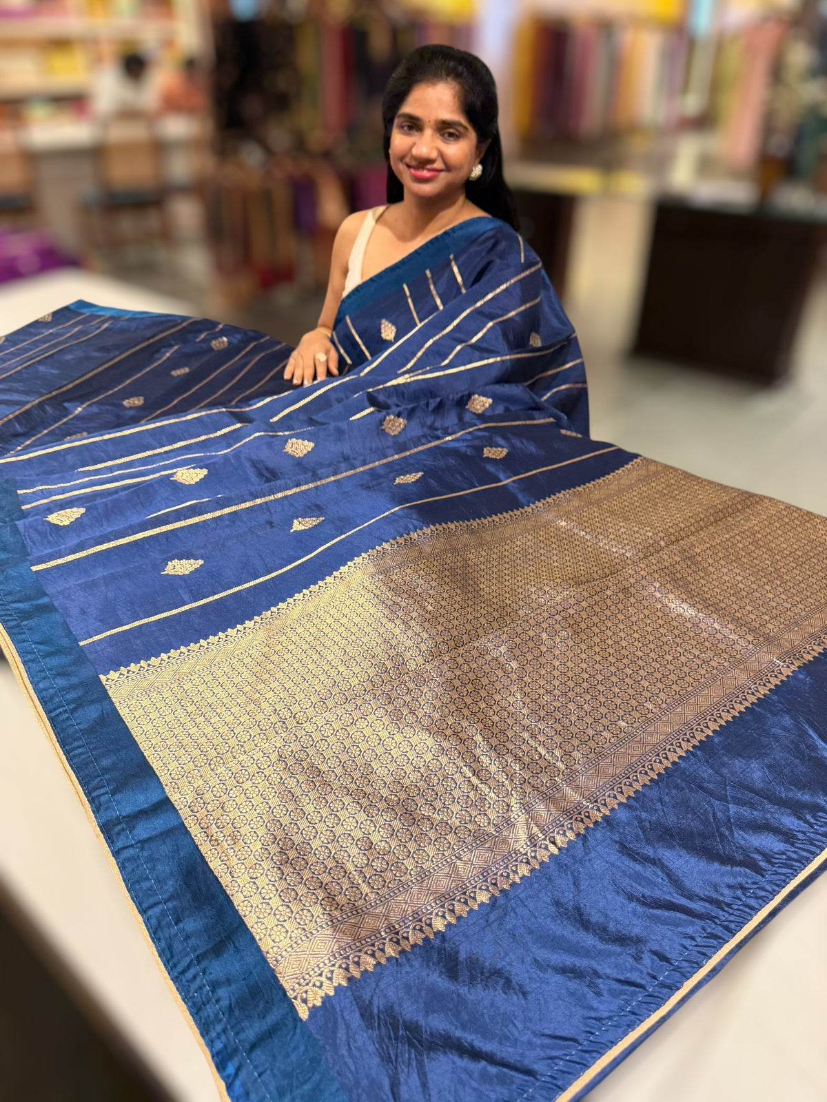 Navy Blue Banarasi Silk Saree