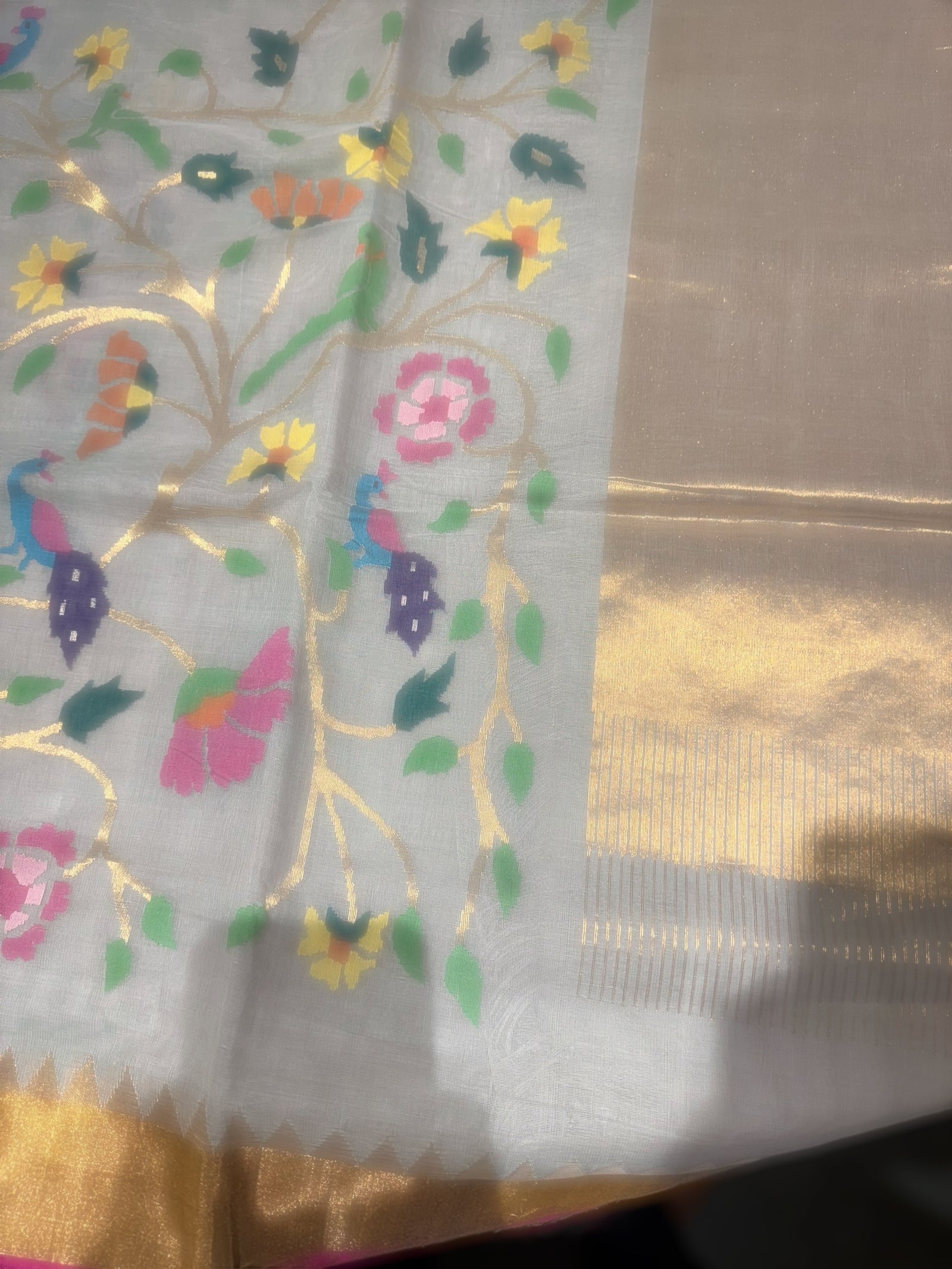 Ponduru Khadi Jamdani Allover multi Meenakari Weaving Saree With Premium 60/60 Count