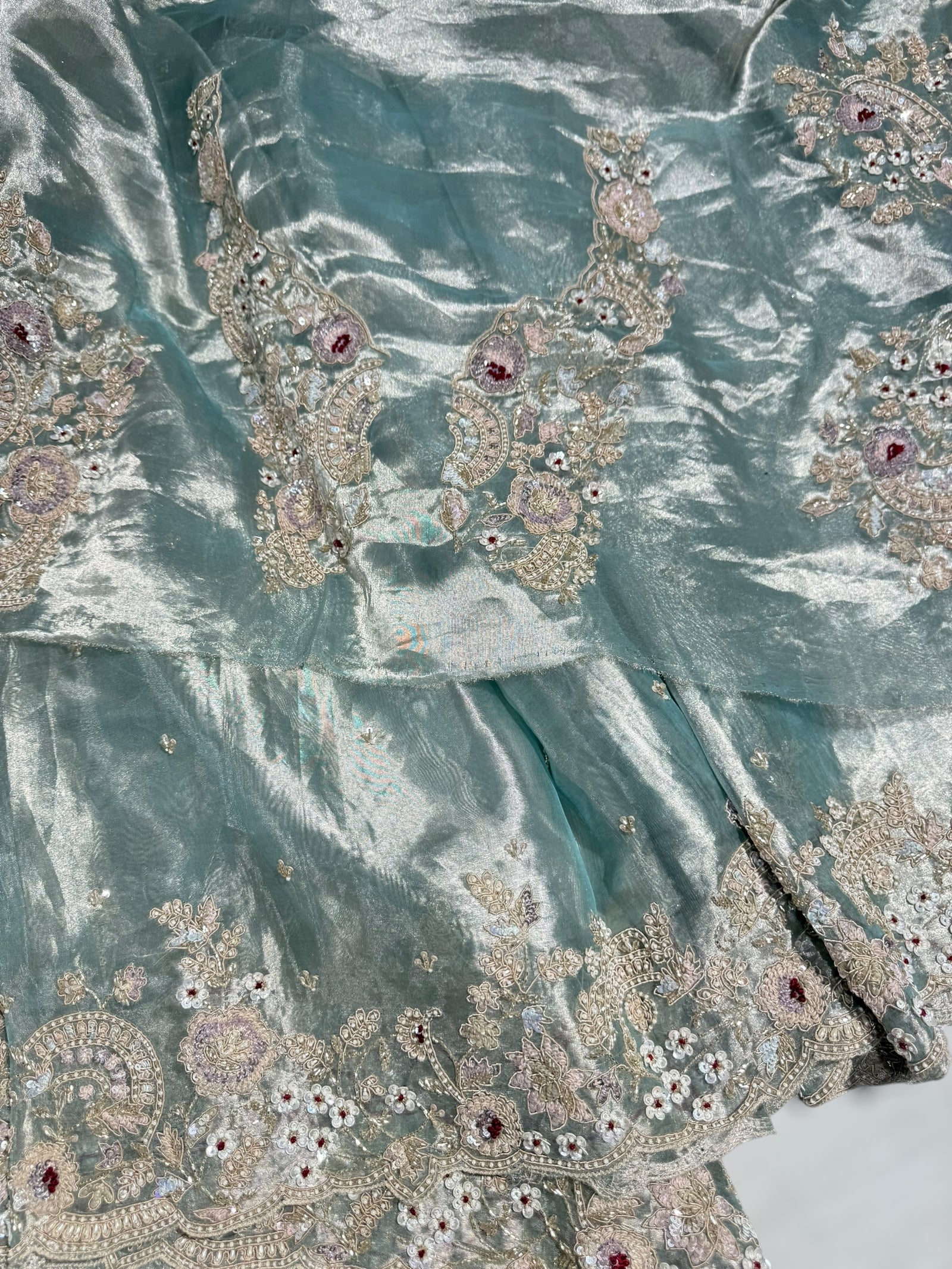 Pastel Blue tissue saree with heavy handwork