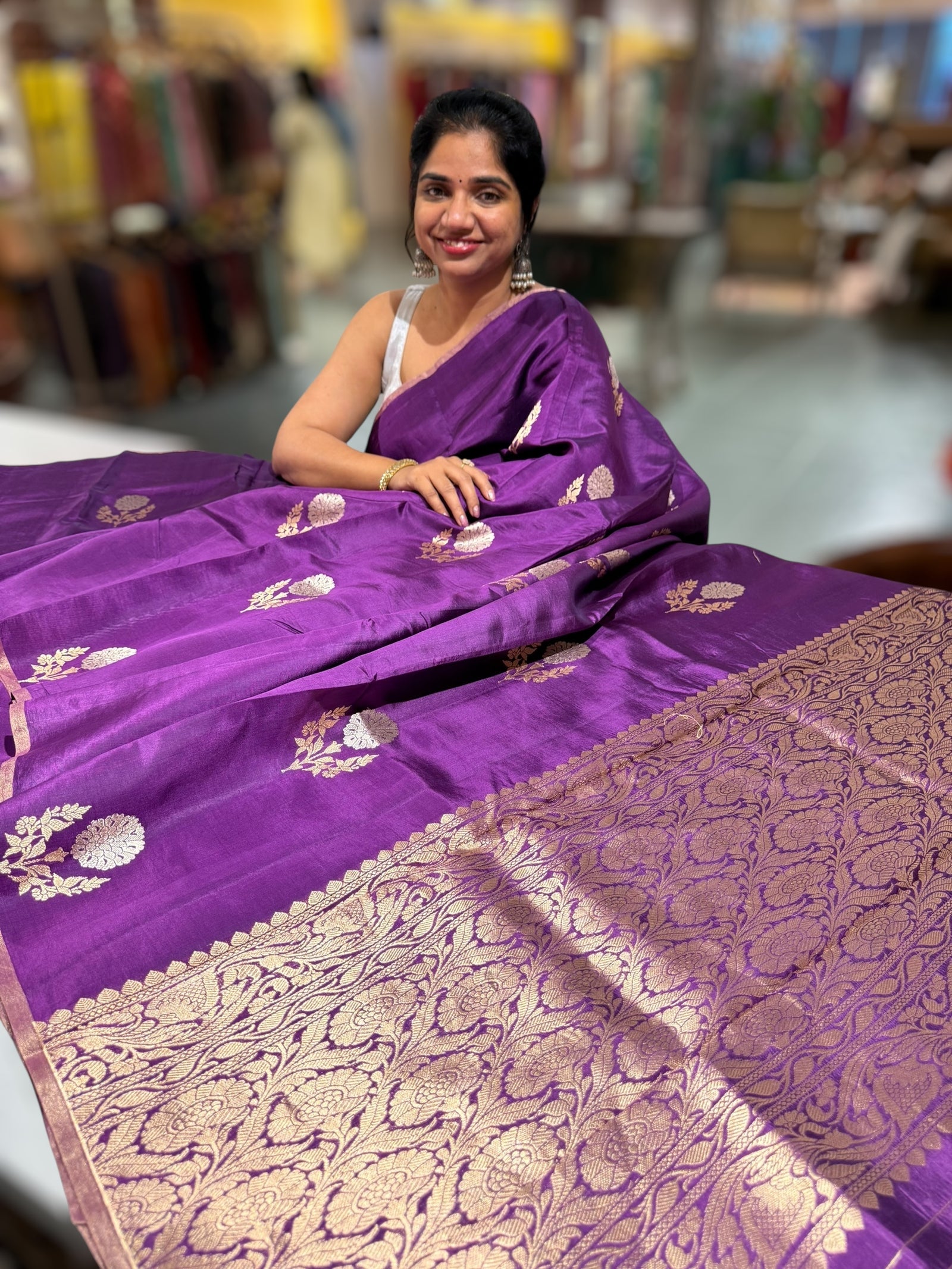 Purple Borderless Poona Silk Saree