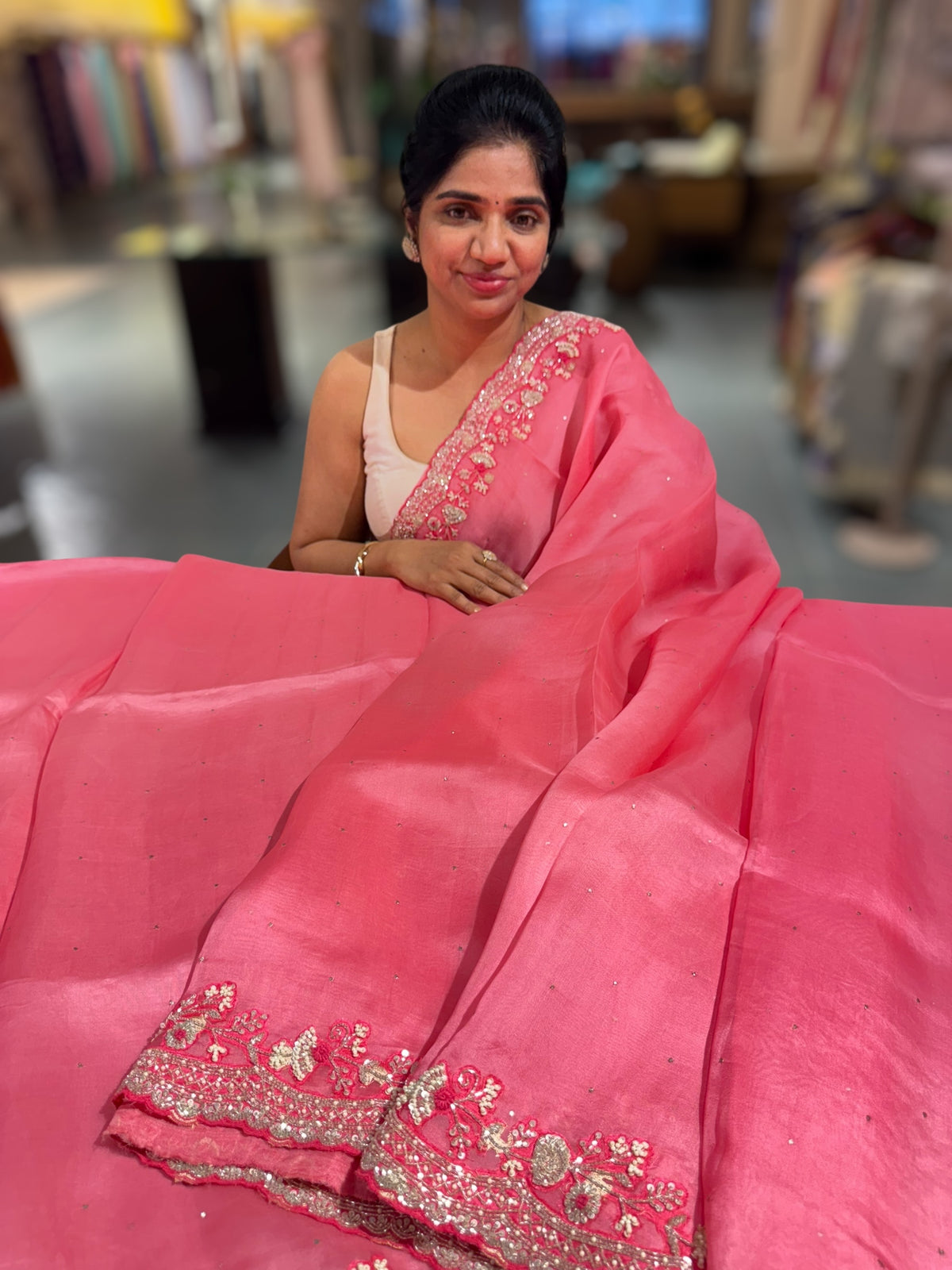 Coral pure organza with handwork