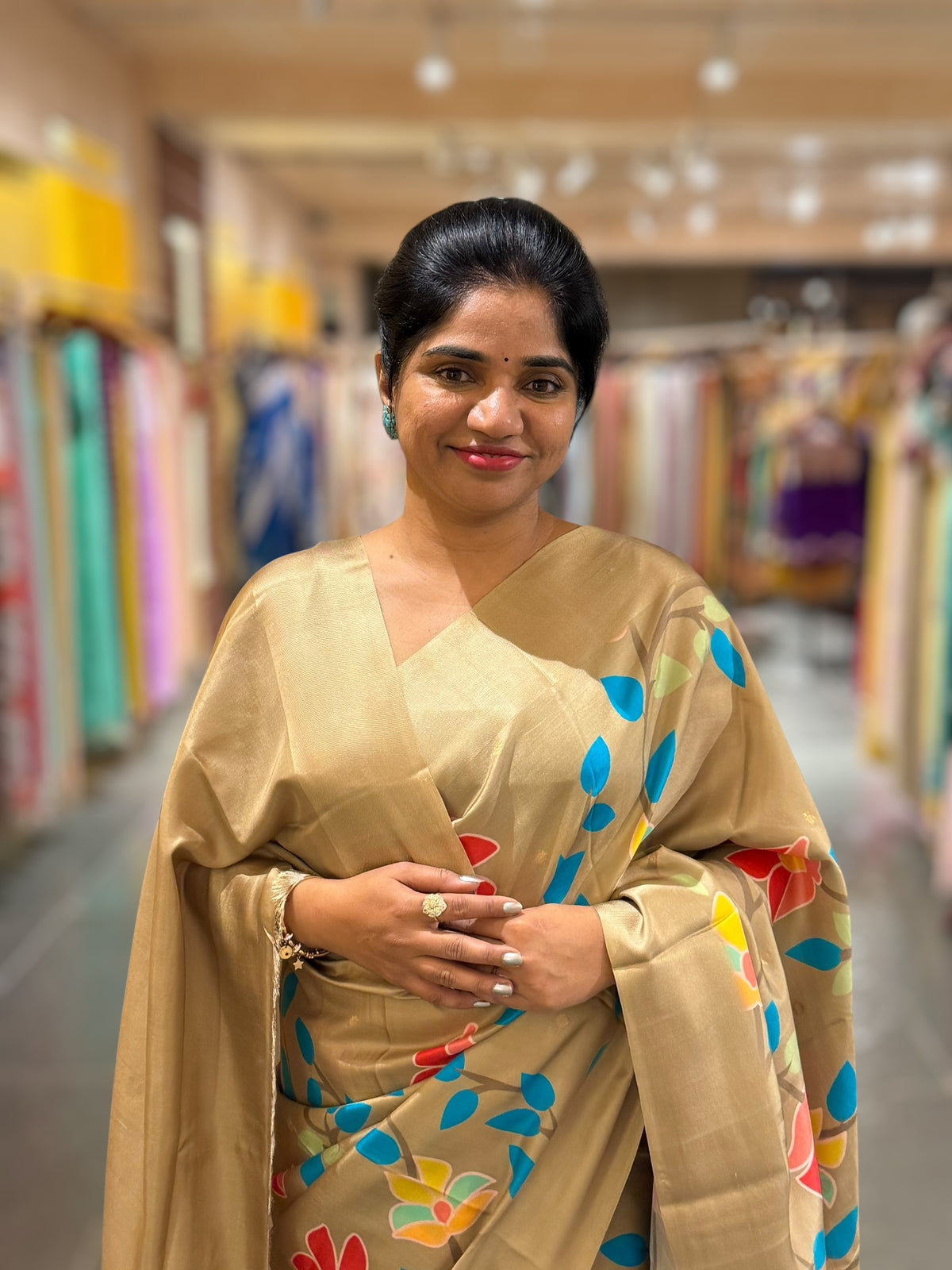 Gold Kanchi Soft Silk Saree with ajamdani inspired print