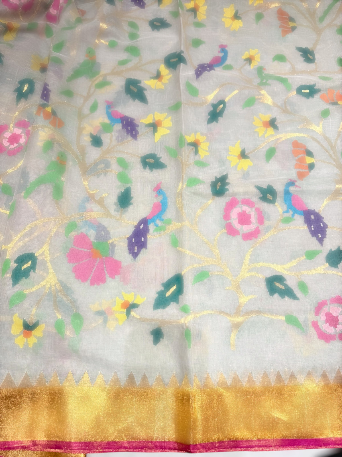 Ponduru Khadi Jamdani Allover multi Meenakari Weaving Saree With Premium 60/60 Count