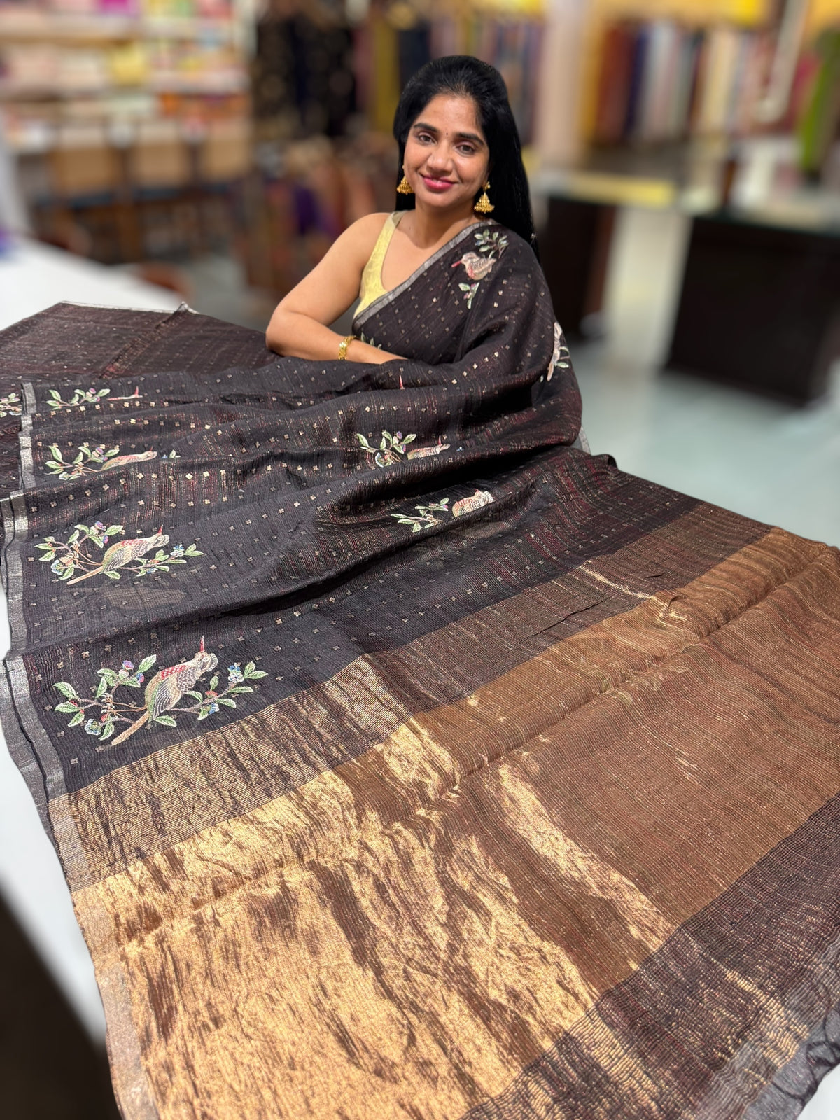 Black Tussar Kota Saree byloom Saree