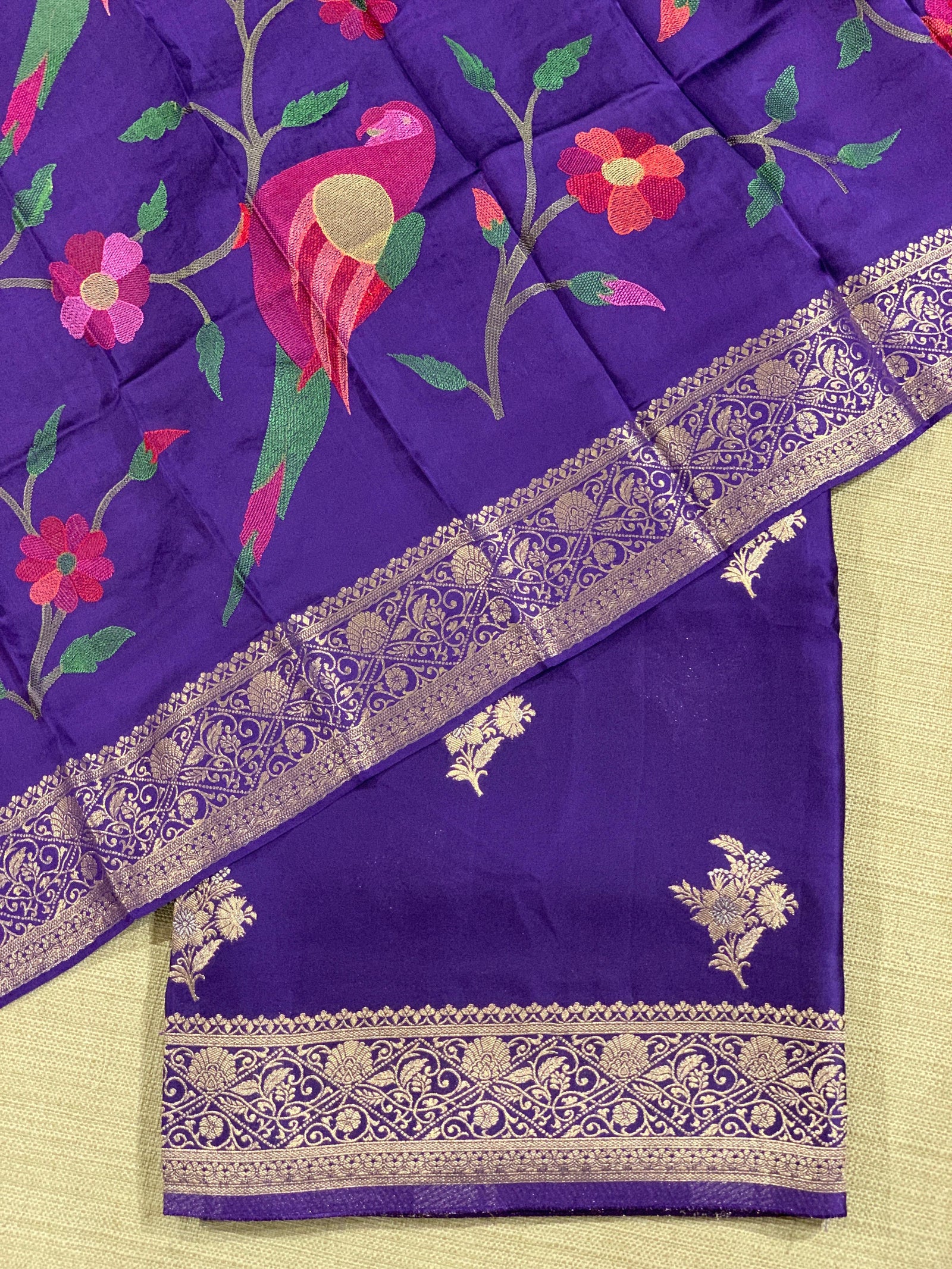 Brinjal Mashru Silk Saree with Paithani inspired embroidered blouse