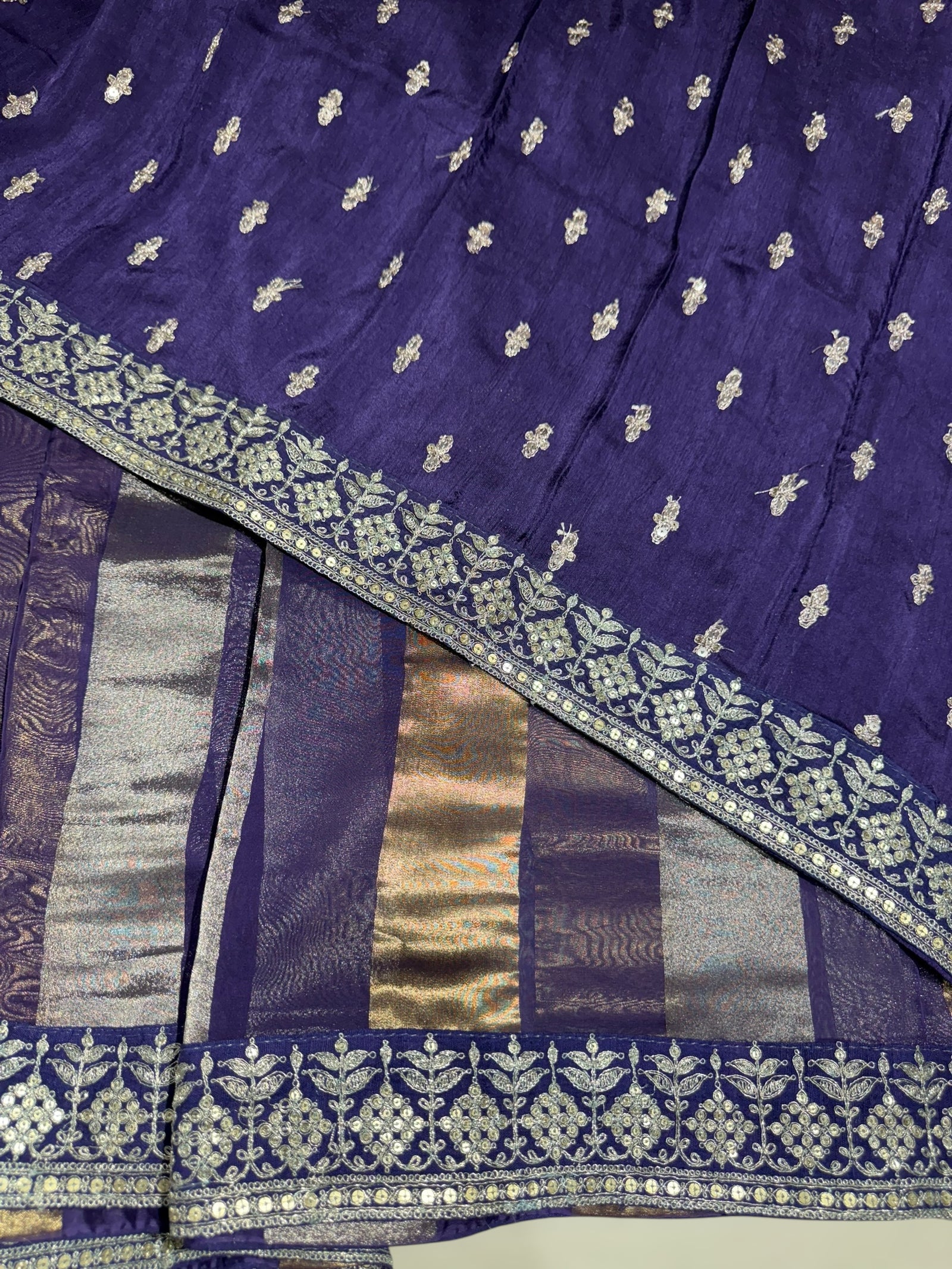 Brinjal Kora tissue stripes saree