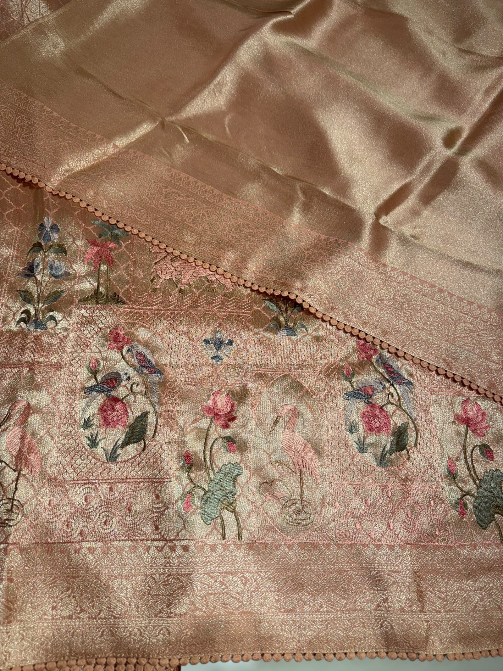 Peach Fancy Banarasi saree with embroidery