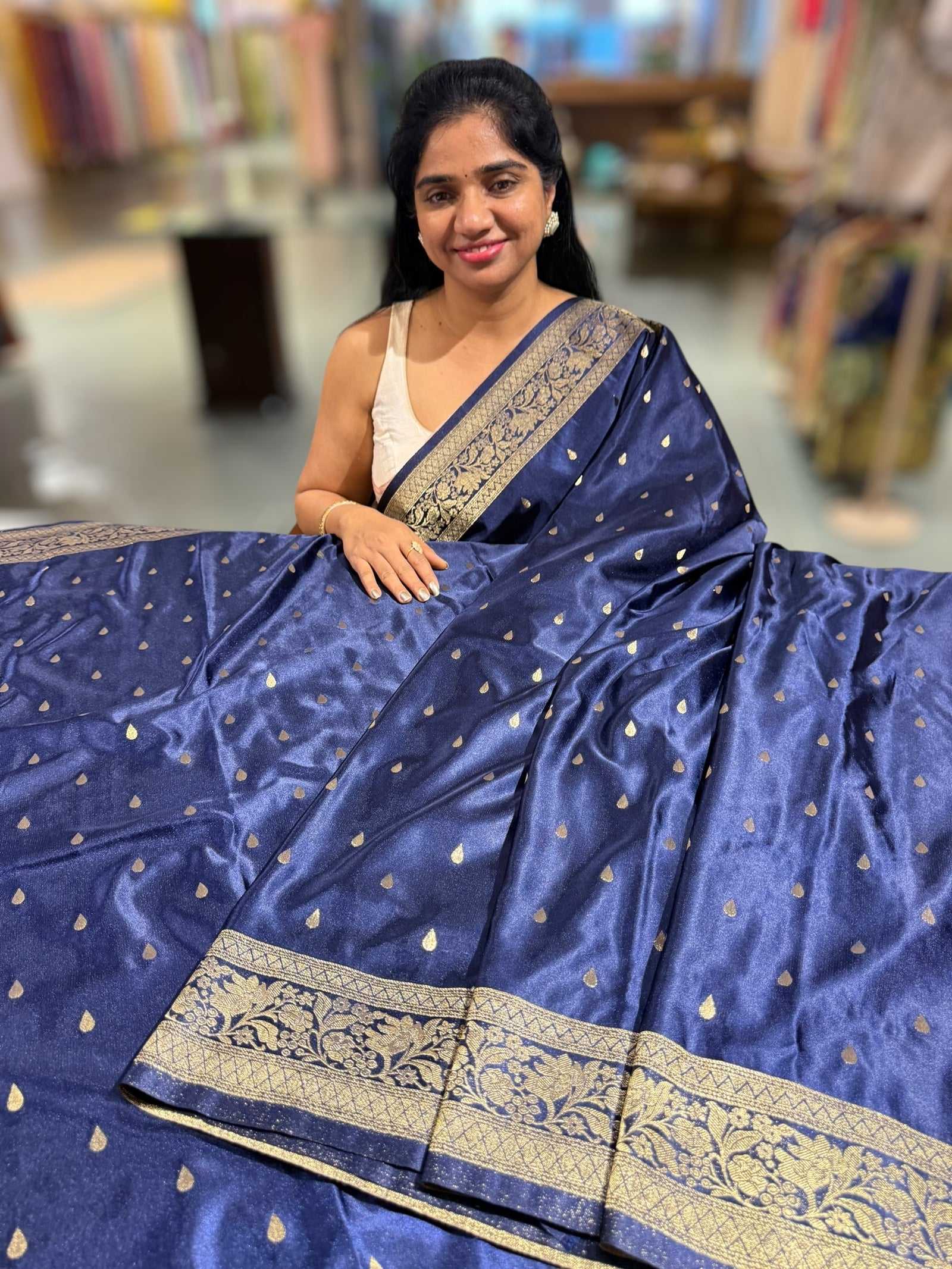 Navy Mashru Silk Saree