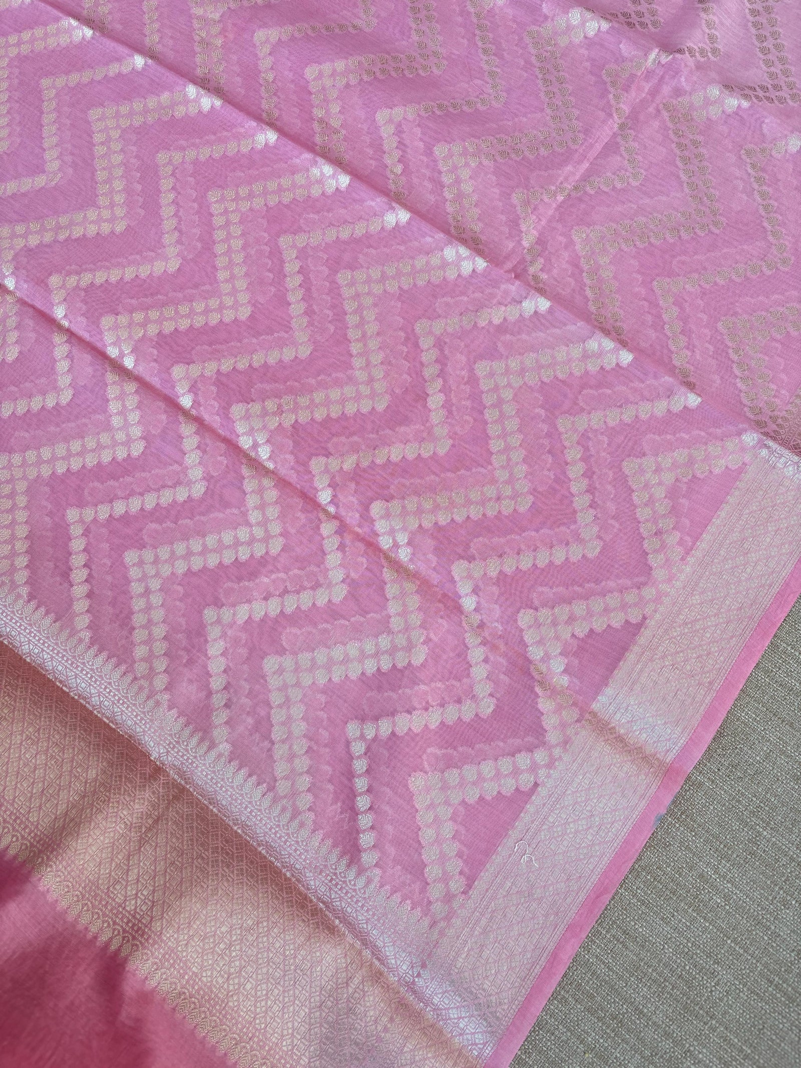 Coral Pink Banarasi Mul Silk Brocade 3-pc Sharara Suit set : SS62J12