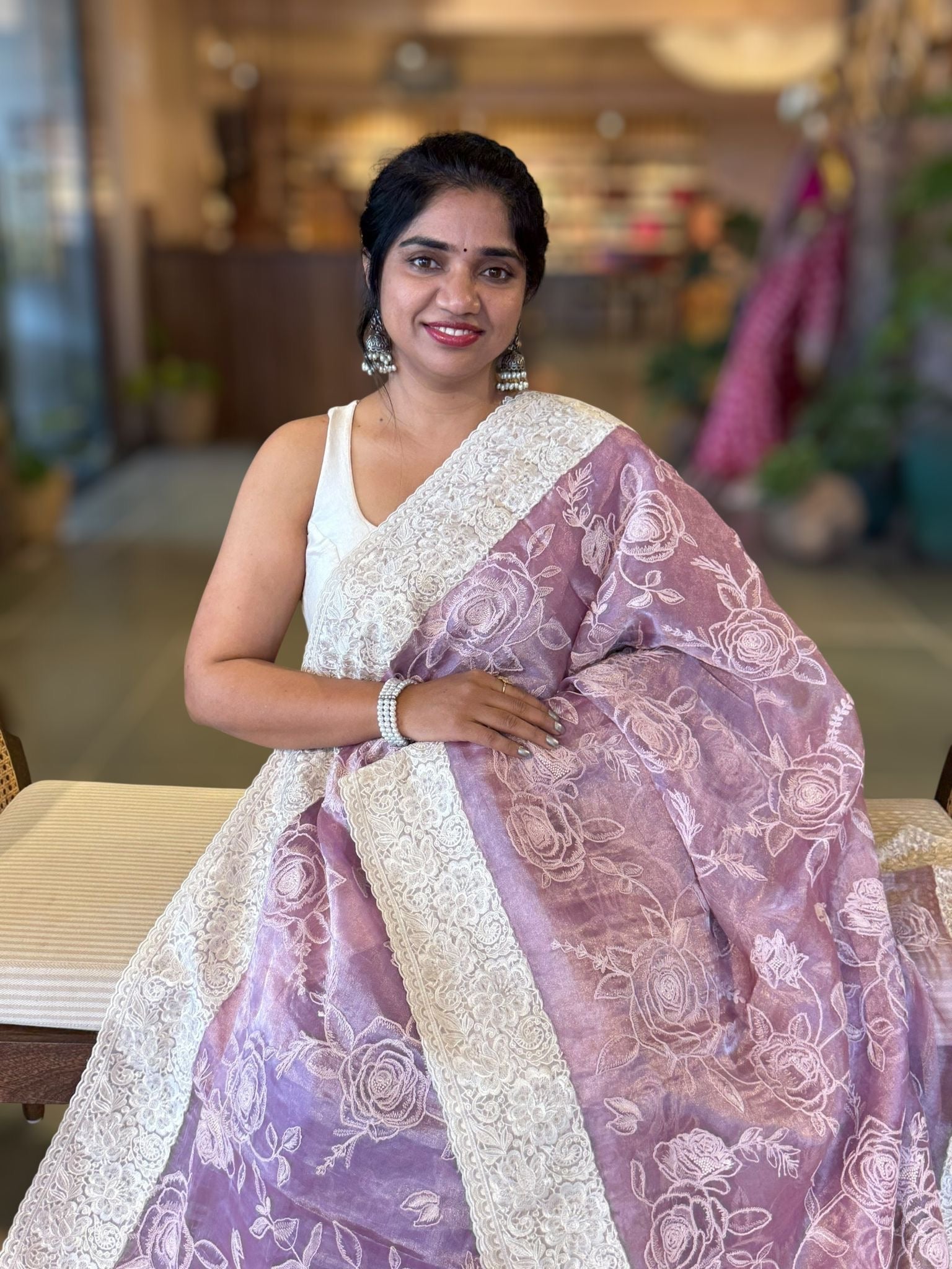 Lilac pink PURE HANDLOOM TISSUE SAREE