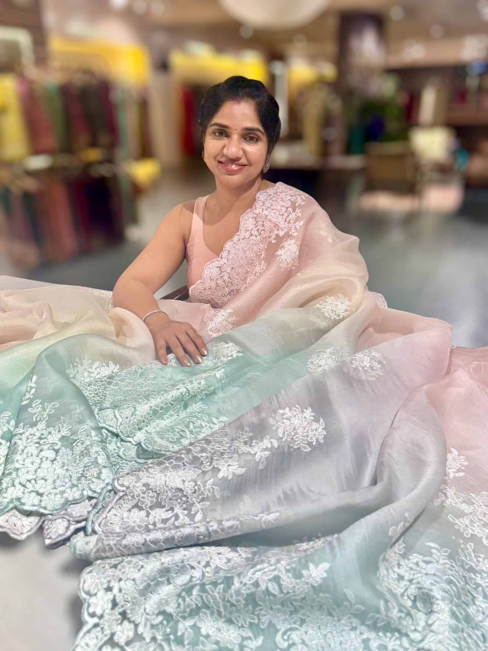 Pure Organza  Ombre Dyed Saree With allover Embroidery