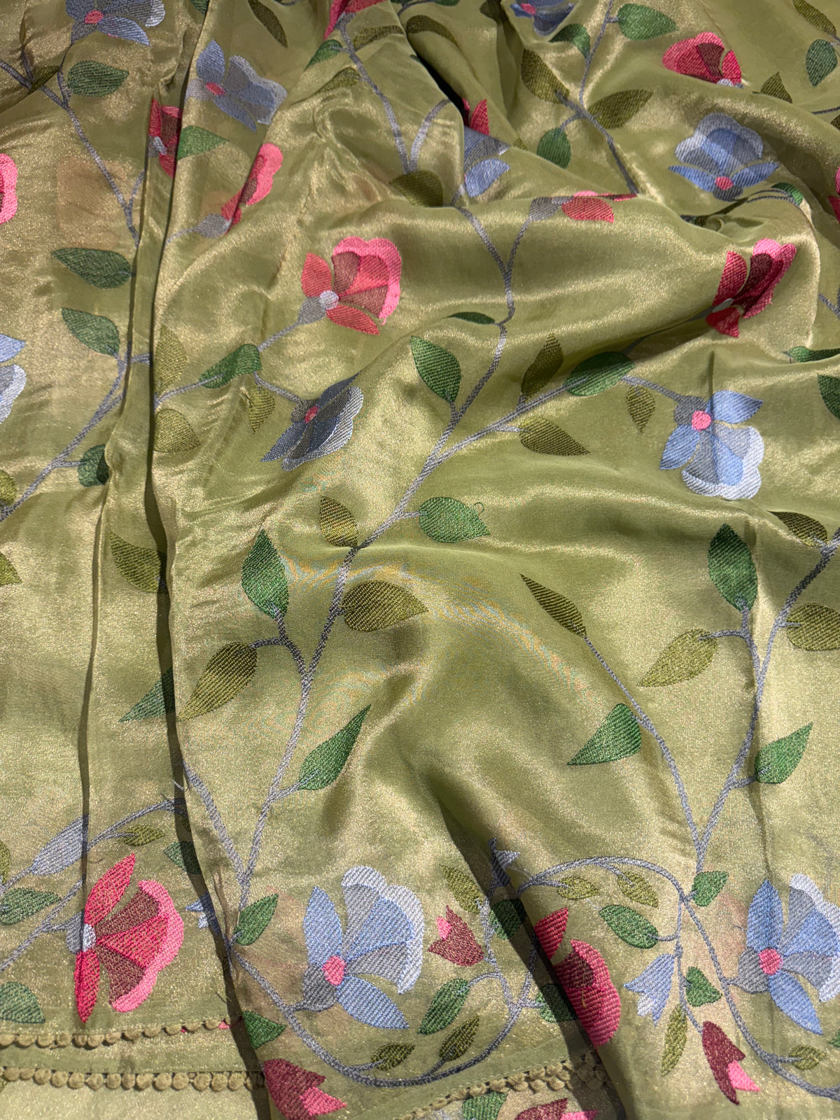 Sage Green Tissue georgette saree with embroidery