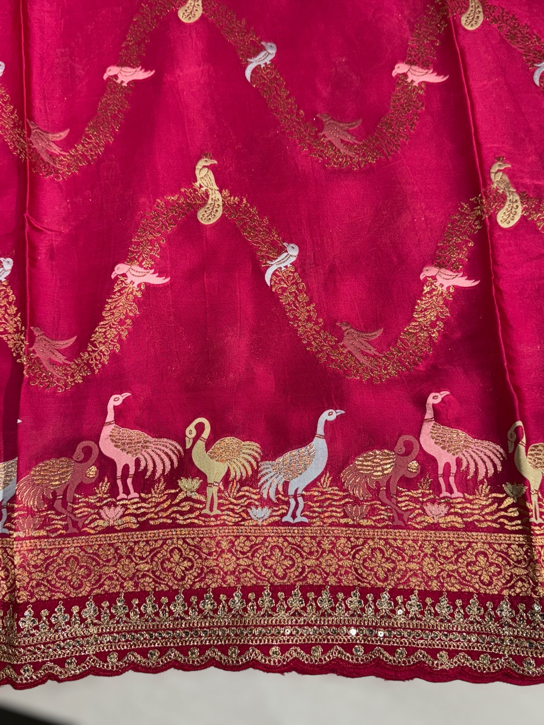 Dark Pink Mashru Silk Saree with allover weaving and Sahbysachi borders and Blouse