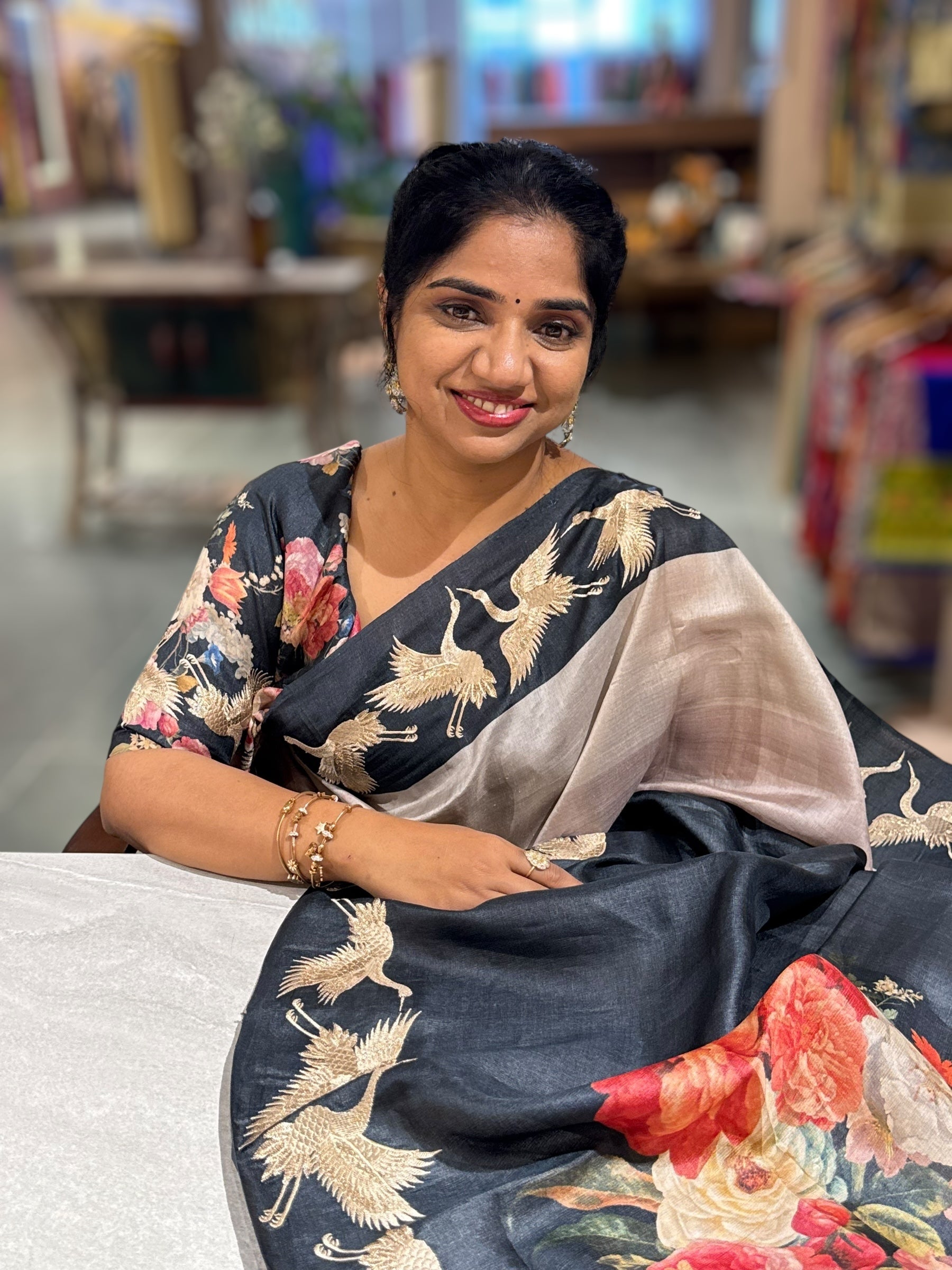 Tussar Rangkaat Saree With Crane Bird  Embroidered Border