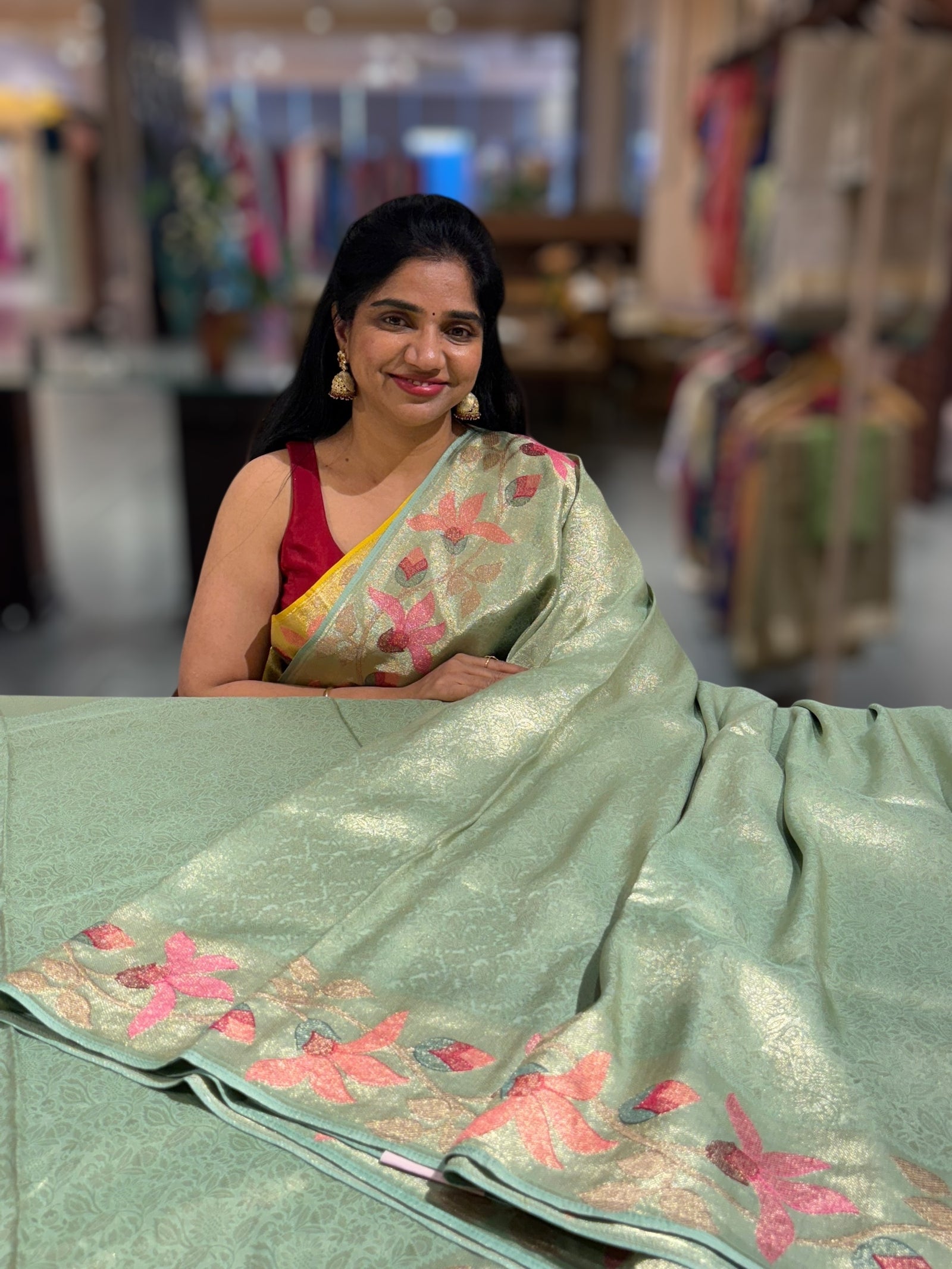 Mint Banarasi Brocade tissue saree with tonchui style weaving & pythani inspired embroidered border