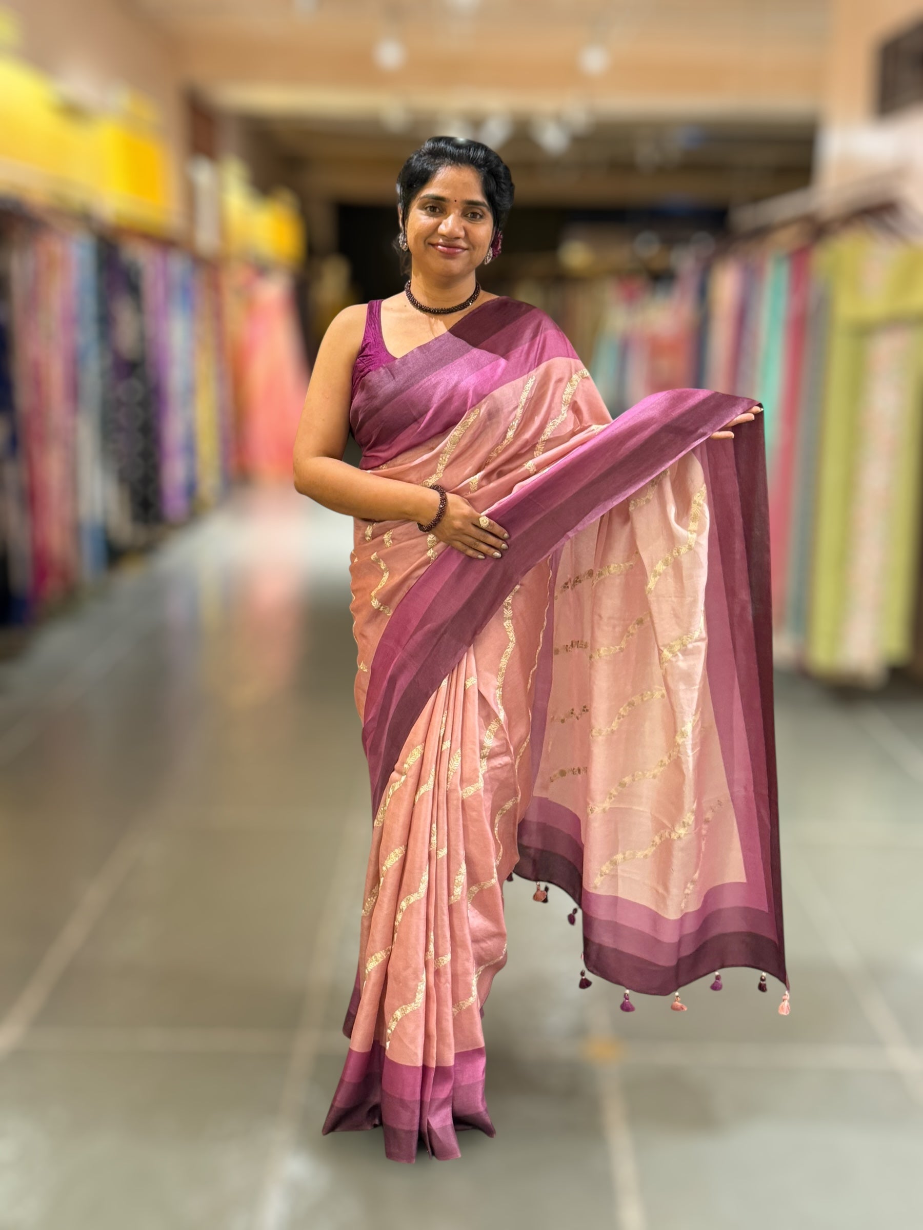 Onion Pink Embroidered Tussar Saree