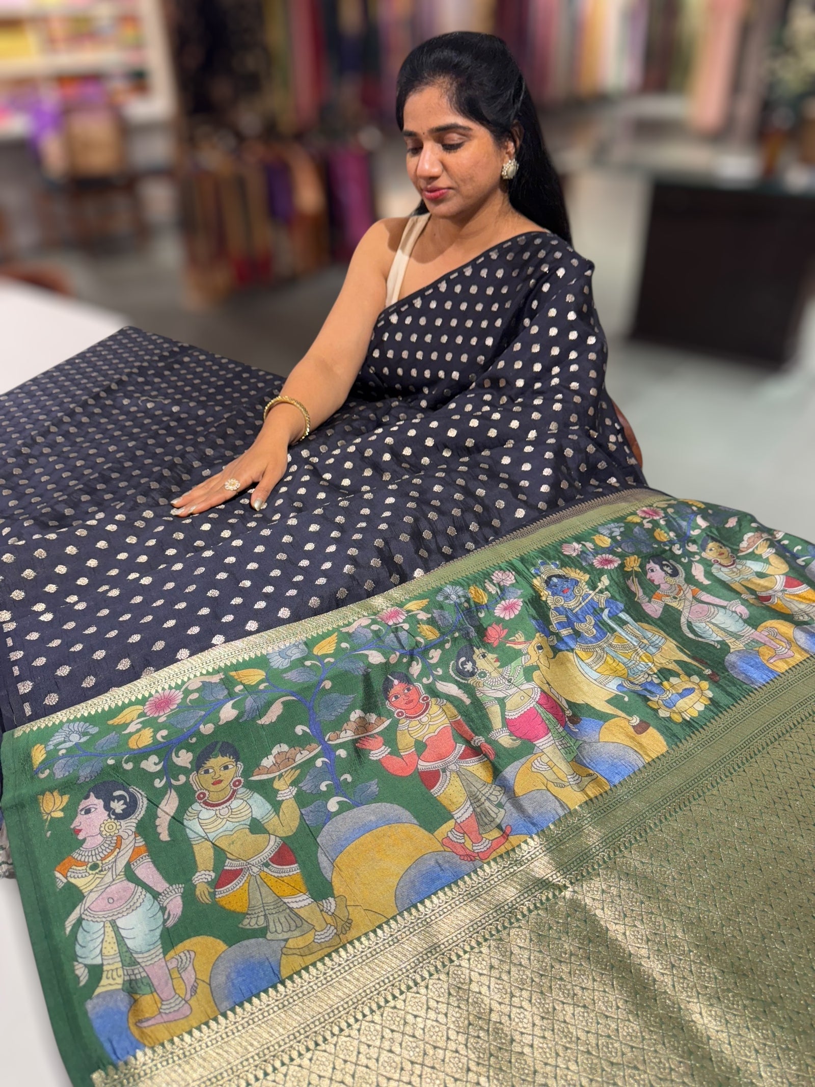 Black chiniya silk Saree