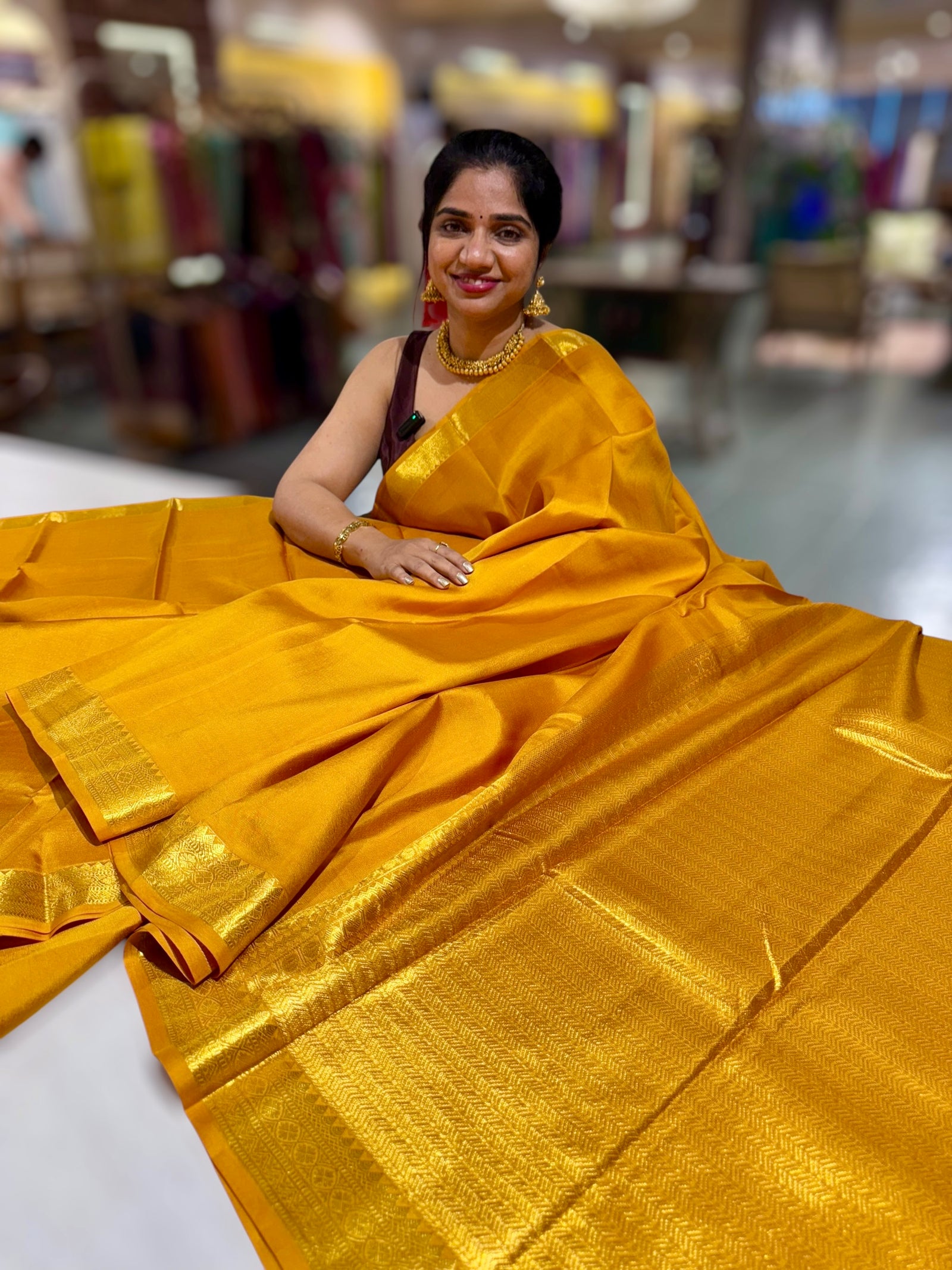 Mustard Kanchi Vintage Saree with Petite Point Embroidered Blouse