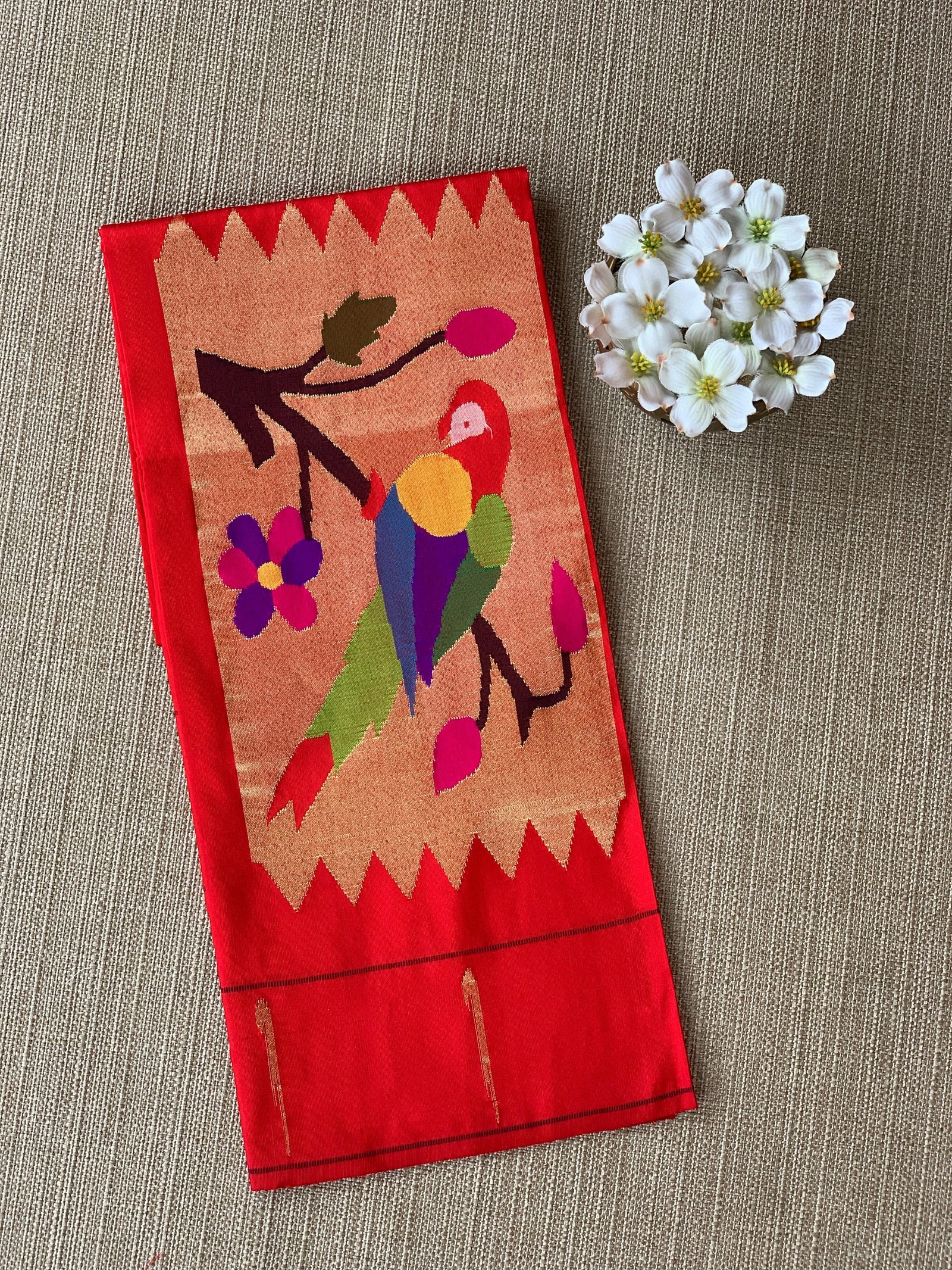 Pure Handloom Pythani silk by silk  Tissue blouse